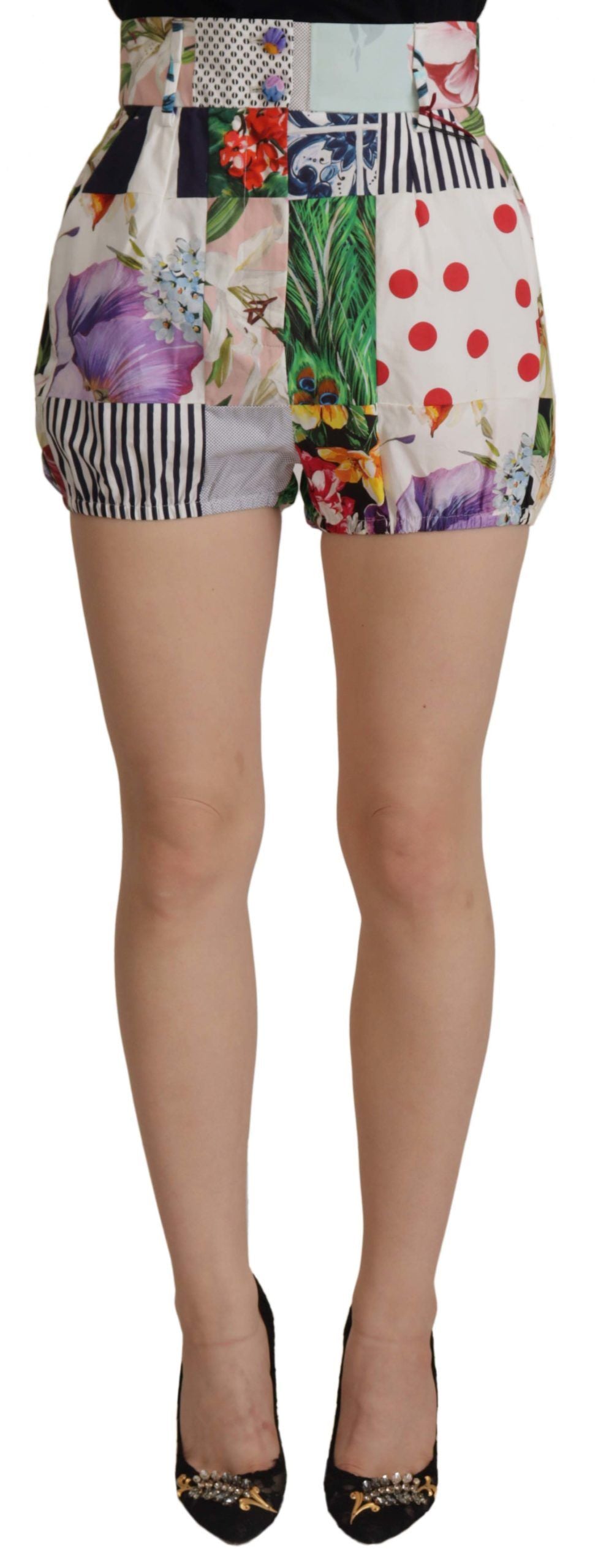 Dolce & Gabbana Multicolor Patchwork High Waist Cotton Shorts | Regal Royce