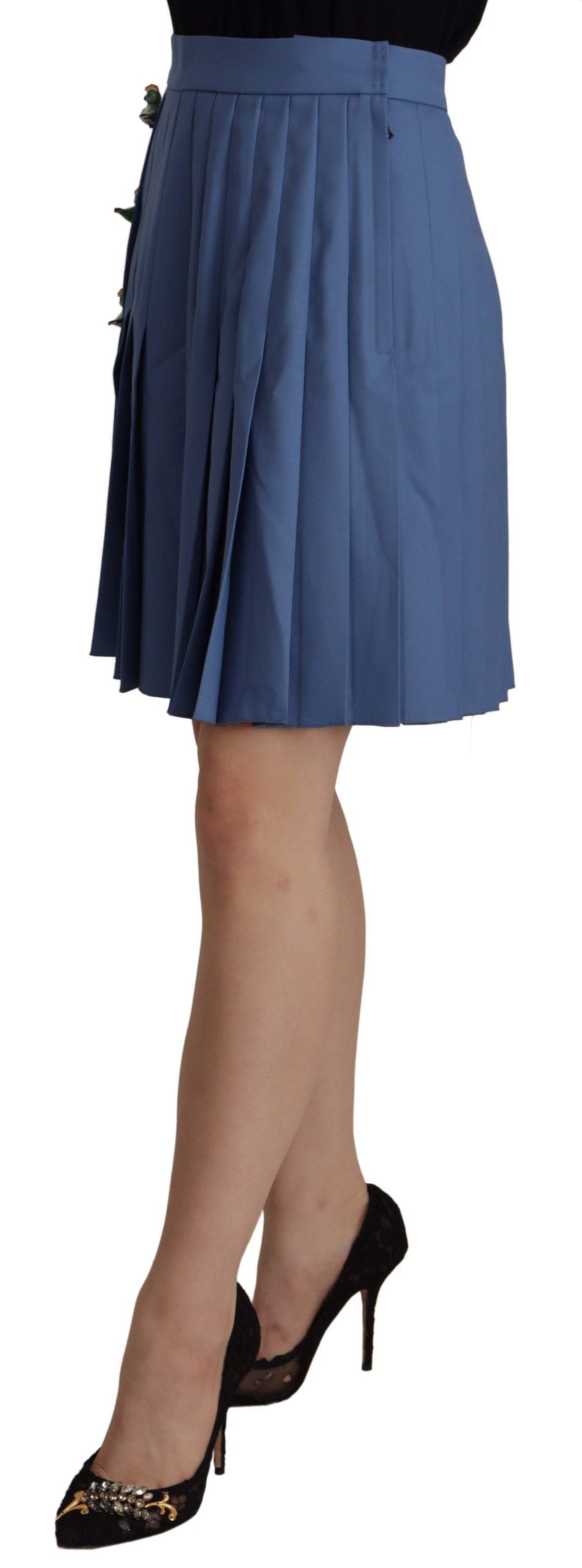 Dolce & Gabbana Blue Embellished Pleated Mini Skirt Wool | Regal Royce
