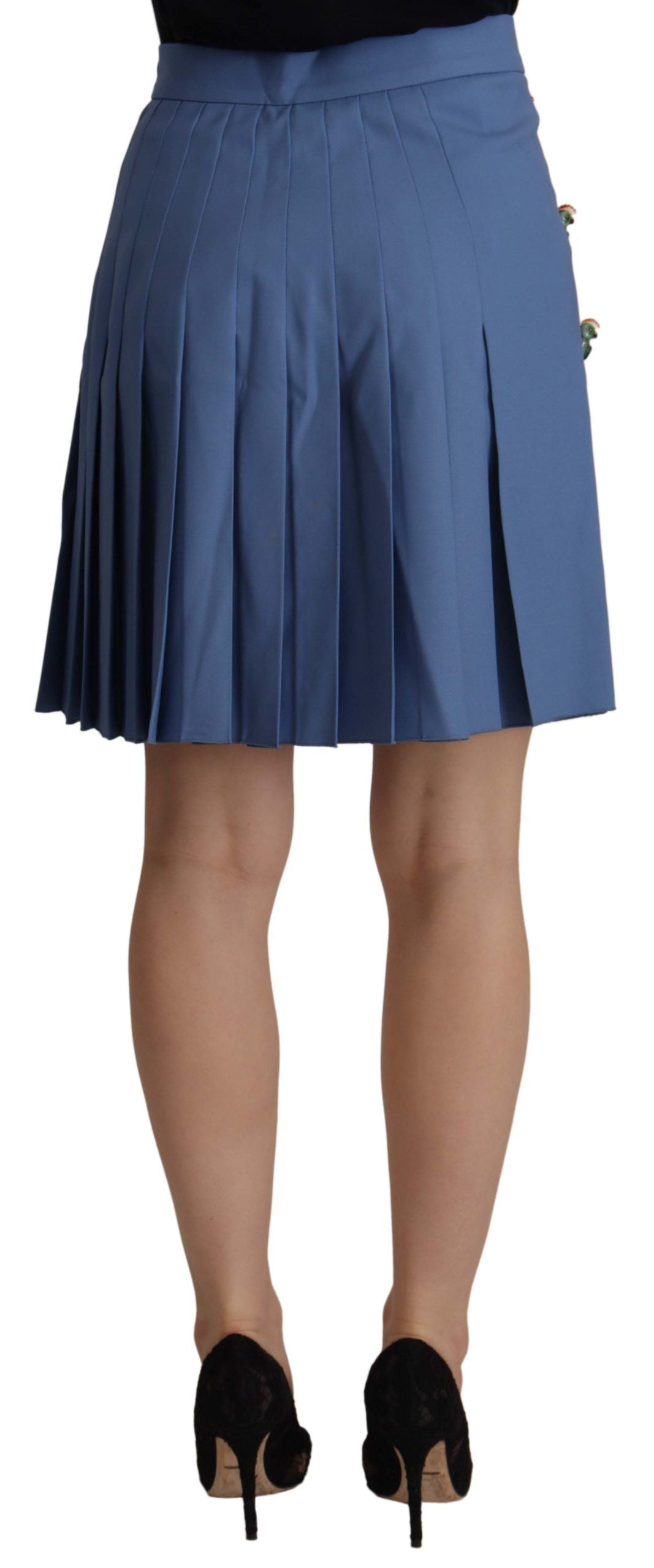 Dolce & Gabbana Blue Embellished Pleated Mini Skirt Wool | Regal Royce
