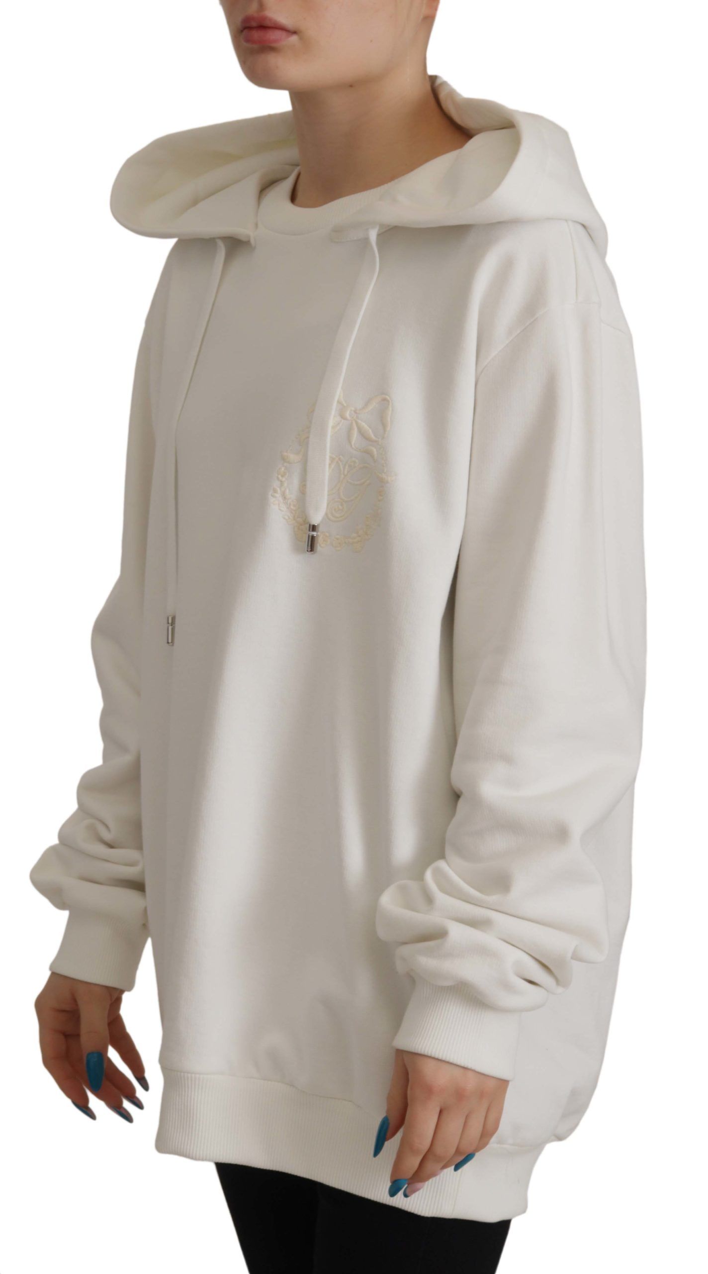 Dolce & Gabbana White Hoodie Pullover Embroidered Sweater | Regal Royce
