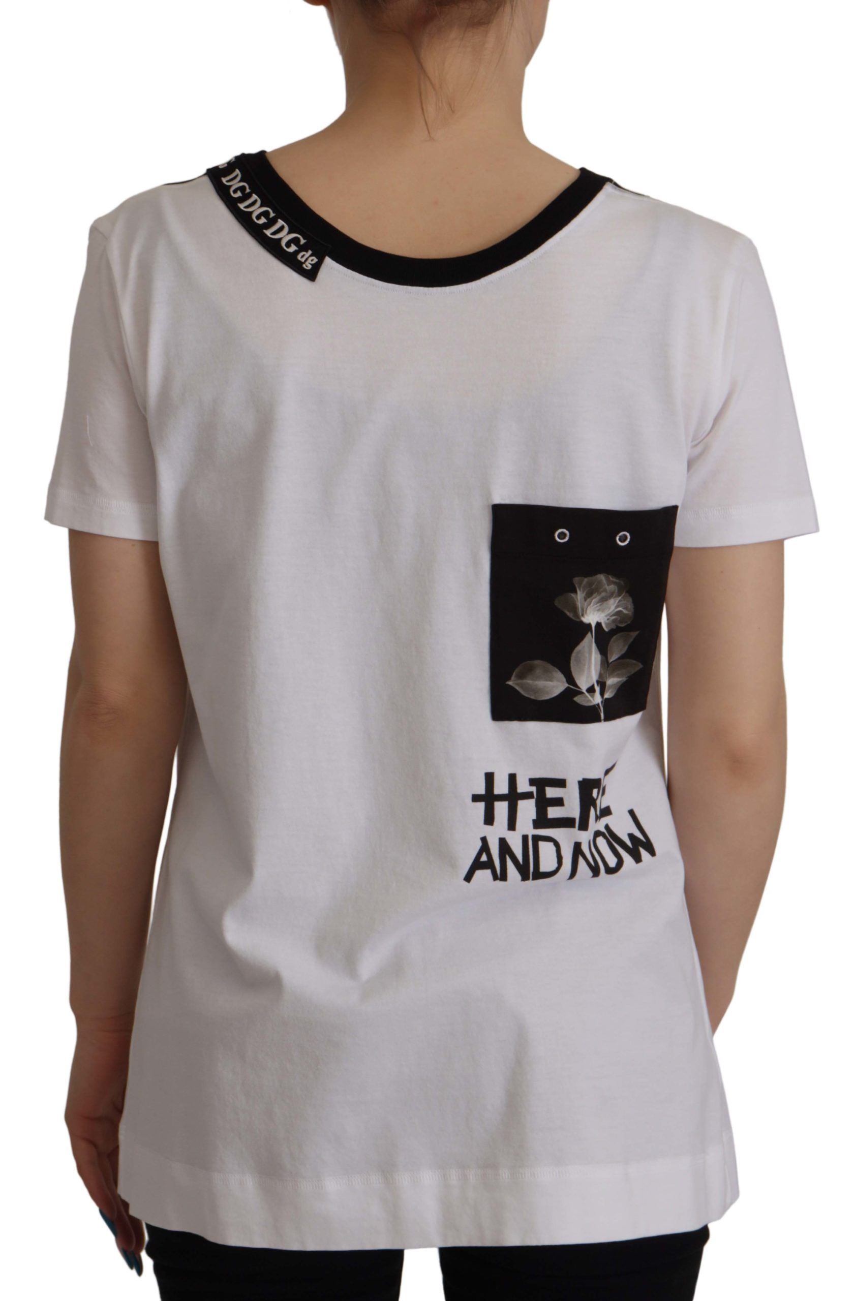 Dolce & Gabbana White Slogan Print Round Neck Cotton  T-shirt | Regal Royce