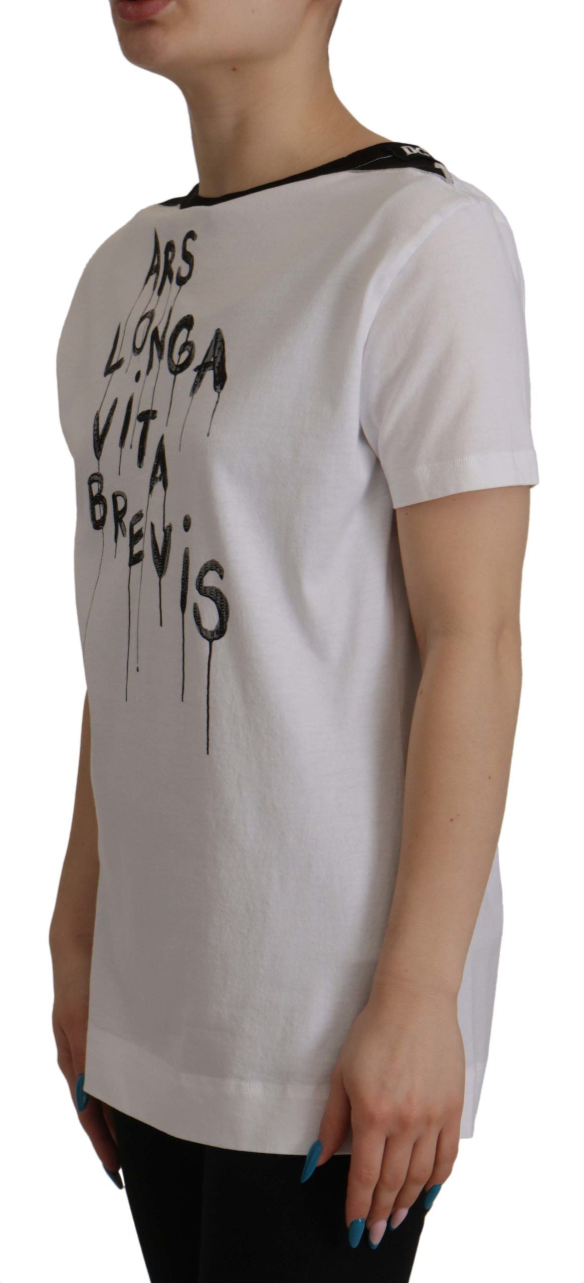 Dolce & Gabbana White Slogan Print Round Neck Cotton  T-shirt | Regal Royce
