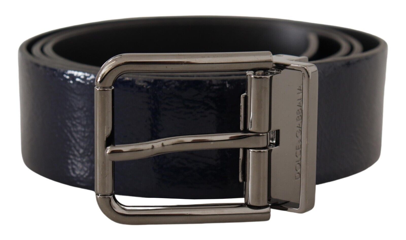 Dolce & Gabbana Blue Patent Leather Vernice Silver Logo Buckle Belt | Regal Royce