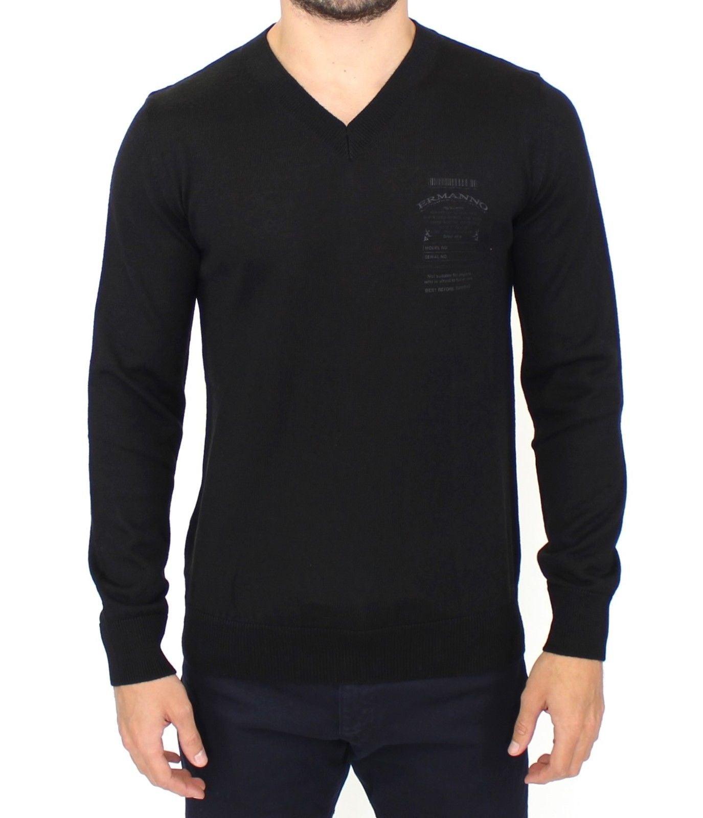 Ermanno Scervino Black Wool Blend V-neck Pullover Sweater | Regal Royce