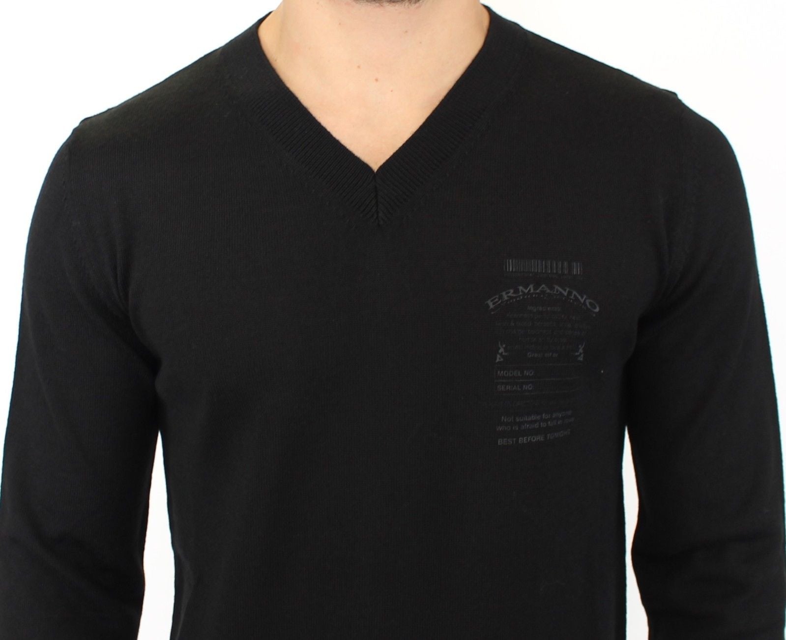 Ermanno Scervino Black Wool Blend V-neck Pullover Sweater | Regal Royce
