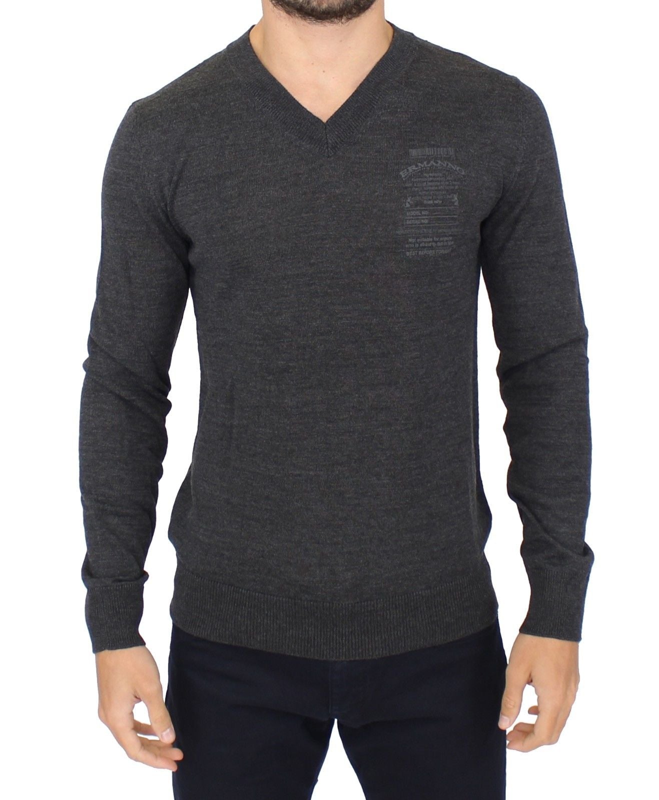 Ermanno Scervino Gray Wool Blend V-neck Pullover Sweater | Regal Royce