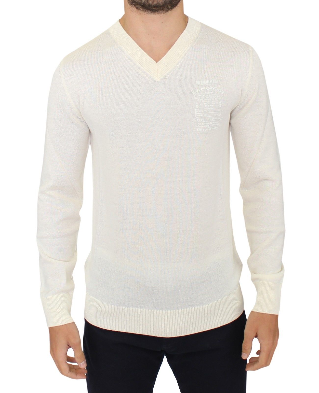 Ermanno Scervino Off White Wool Blend V-neck Pullover Sweater | Regal Royce