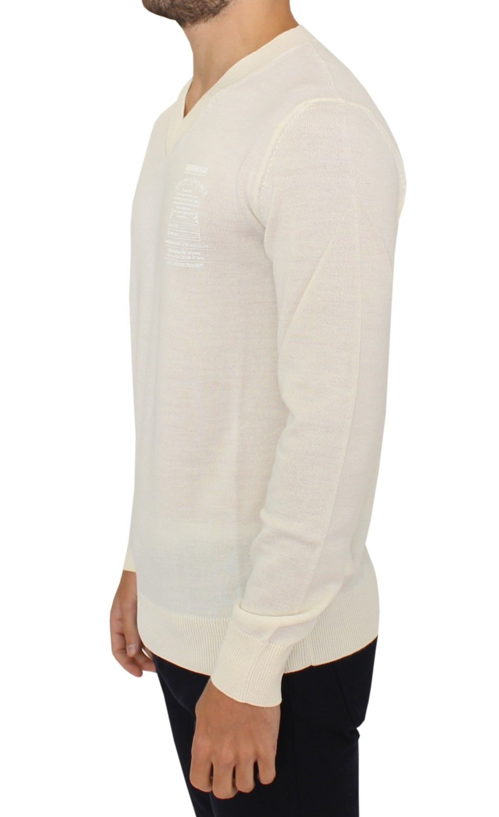 Ermanno Scervino Off White Wool Blend V-neck Pullover Sweater | Regal Royce