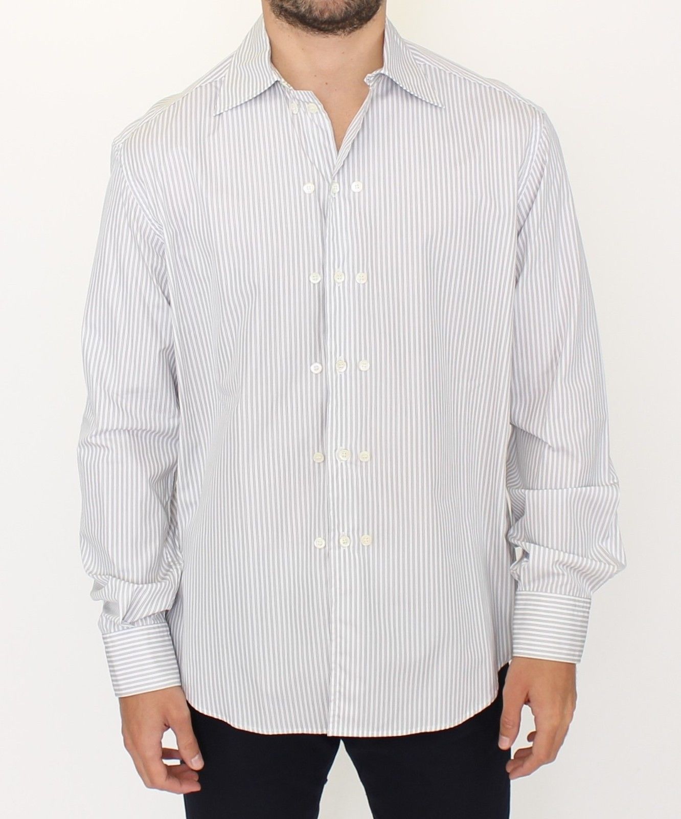 Ermanno Scervino White Gray Striped Regular Fit Casual Shirt | Regal Royce