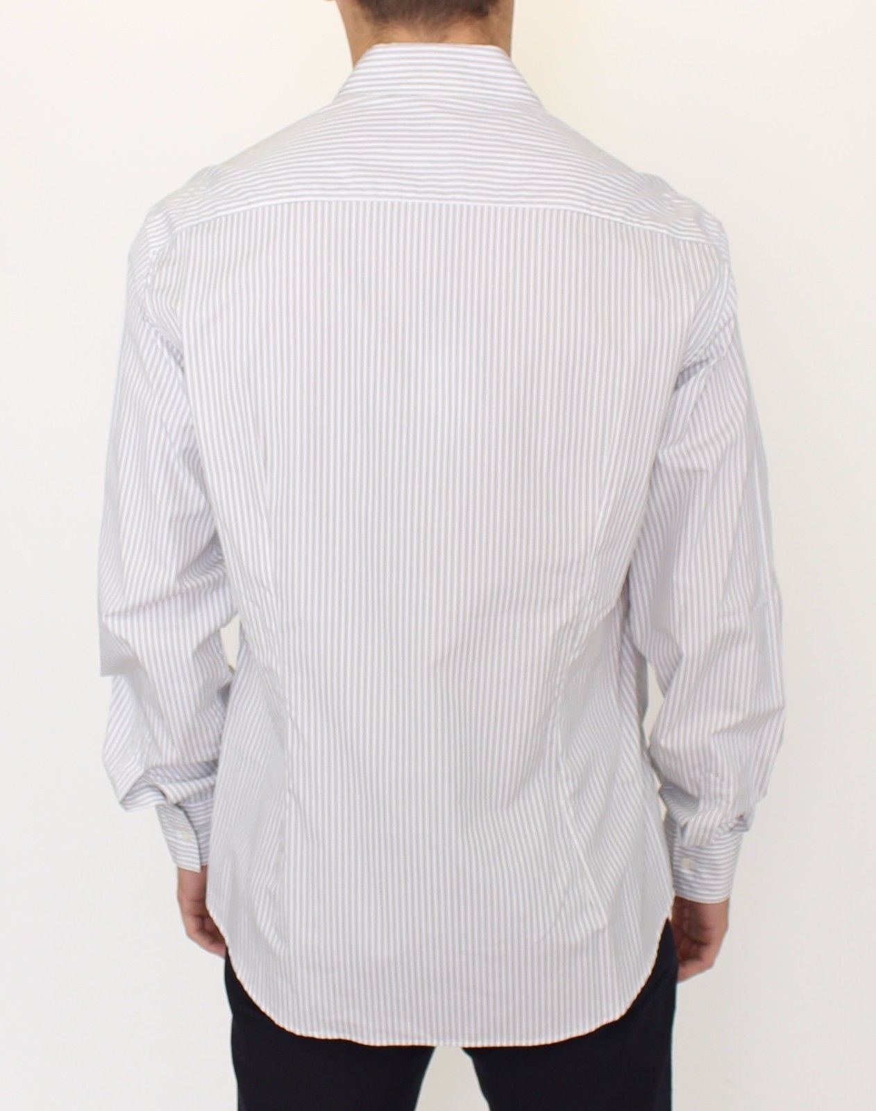 Ermanno Scervino White Gray Striped Regular Fit Casual Shirt | Regal Royce