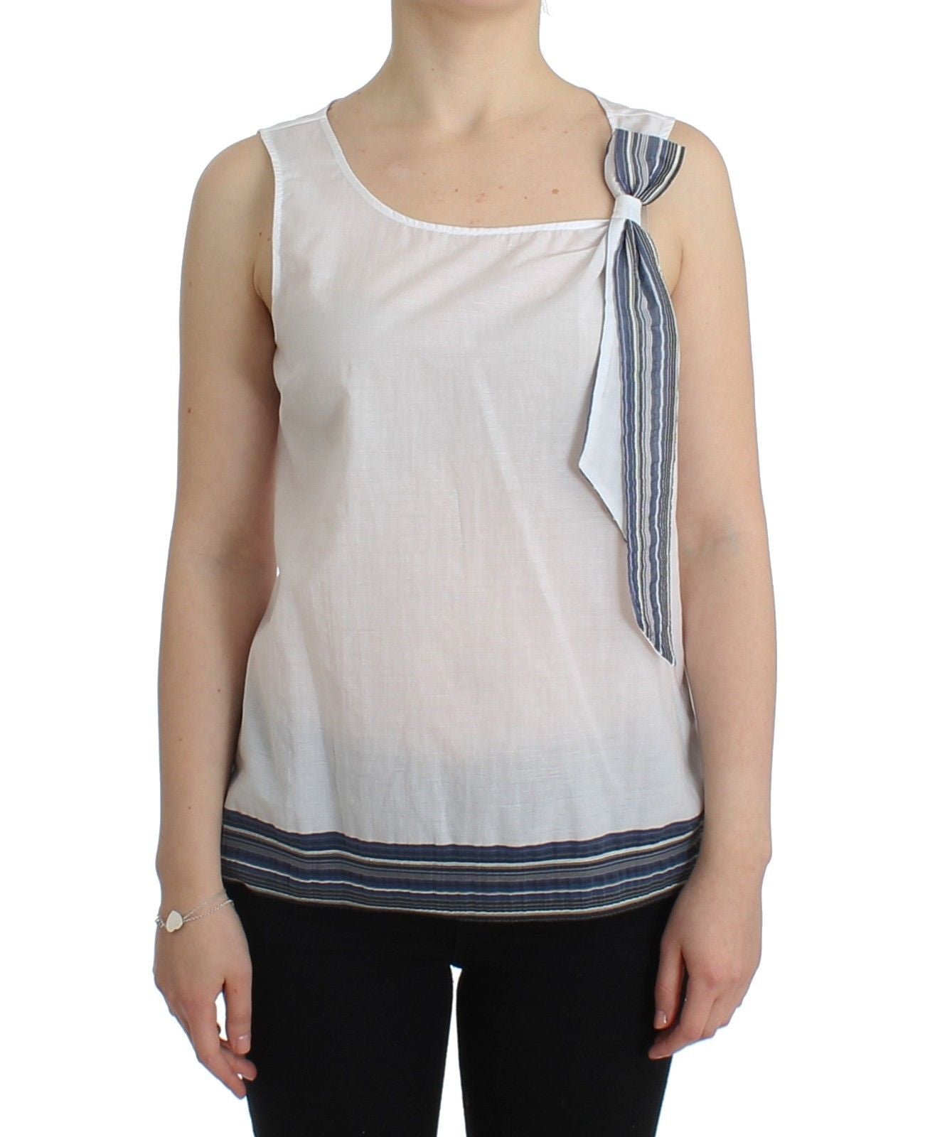 Ermanno Scervino White Blue Top Blouse Tank Shirt Sleeveless | Regal Royce