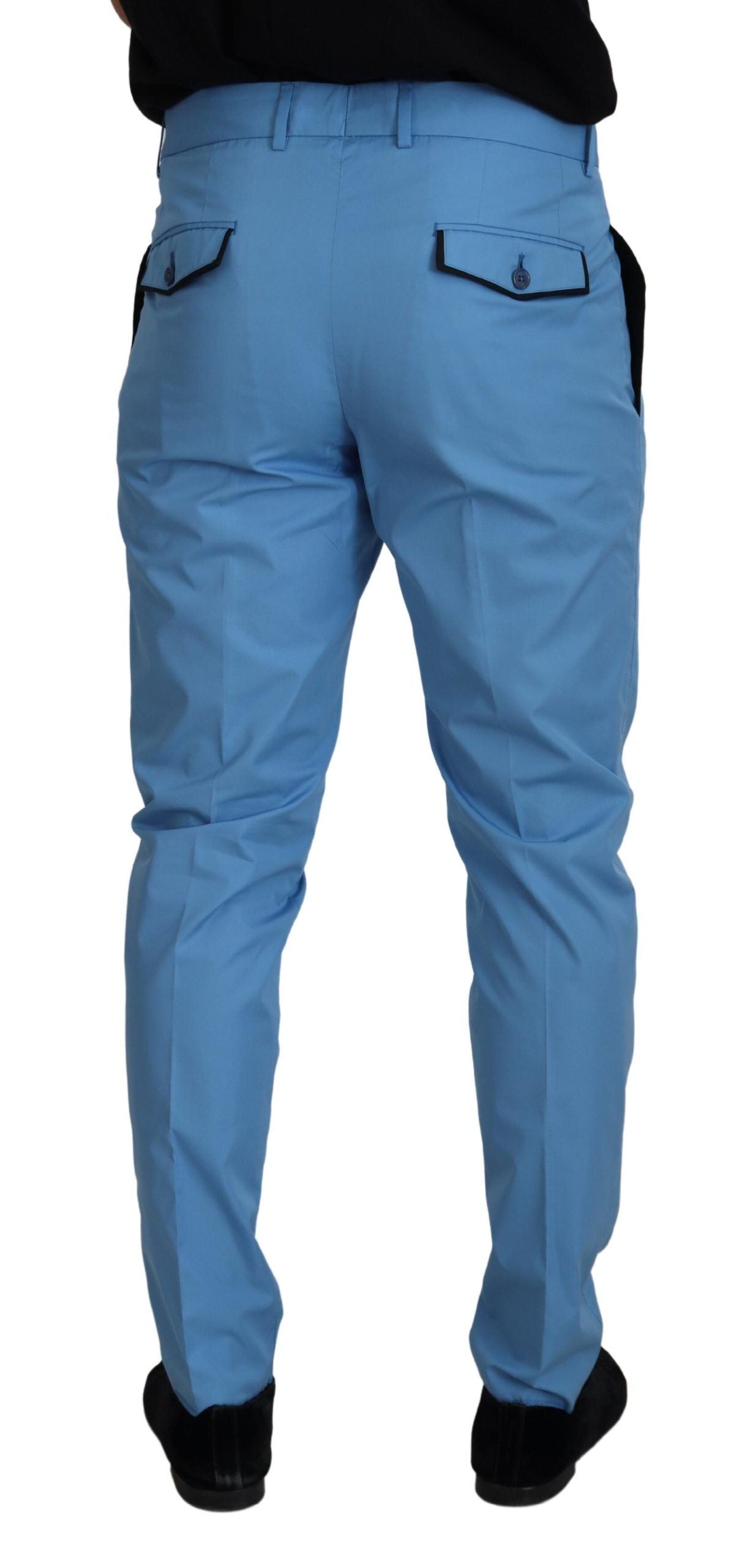 Dolce & Gabbana Blue Cotton Silk Trousers Chinos Pants | Regal Royce