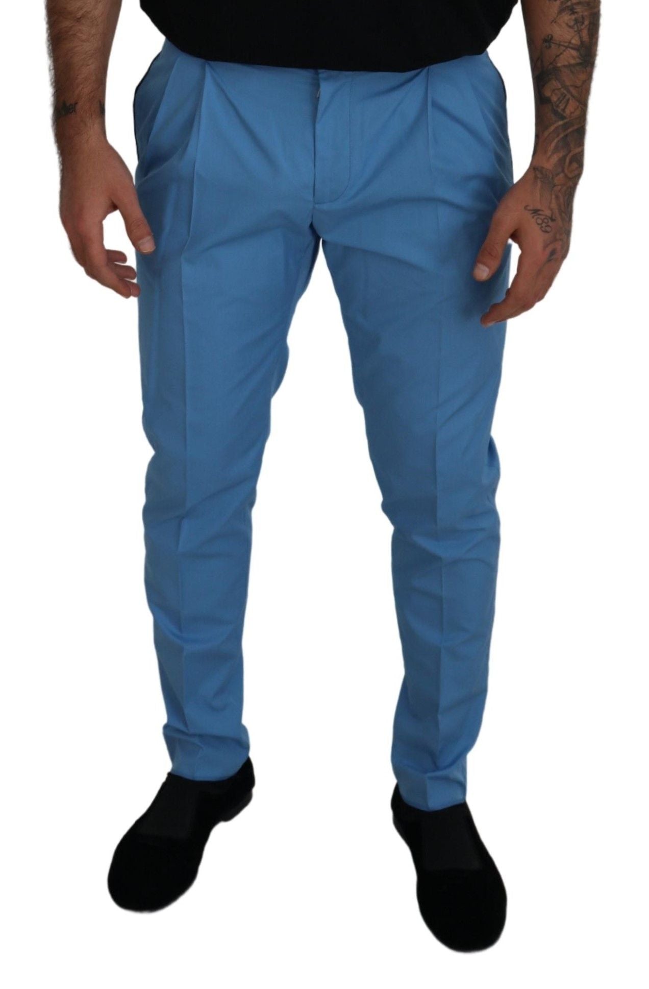 Dolce & Gabbana Blue Cotton Silk Trousers Chinos Pants | Regal Royce