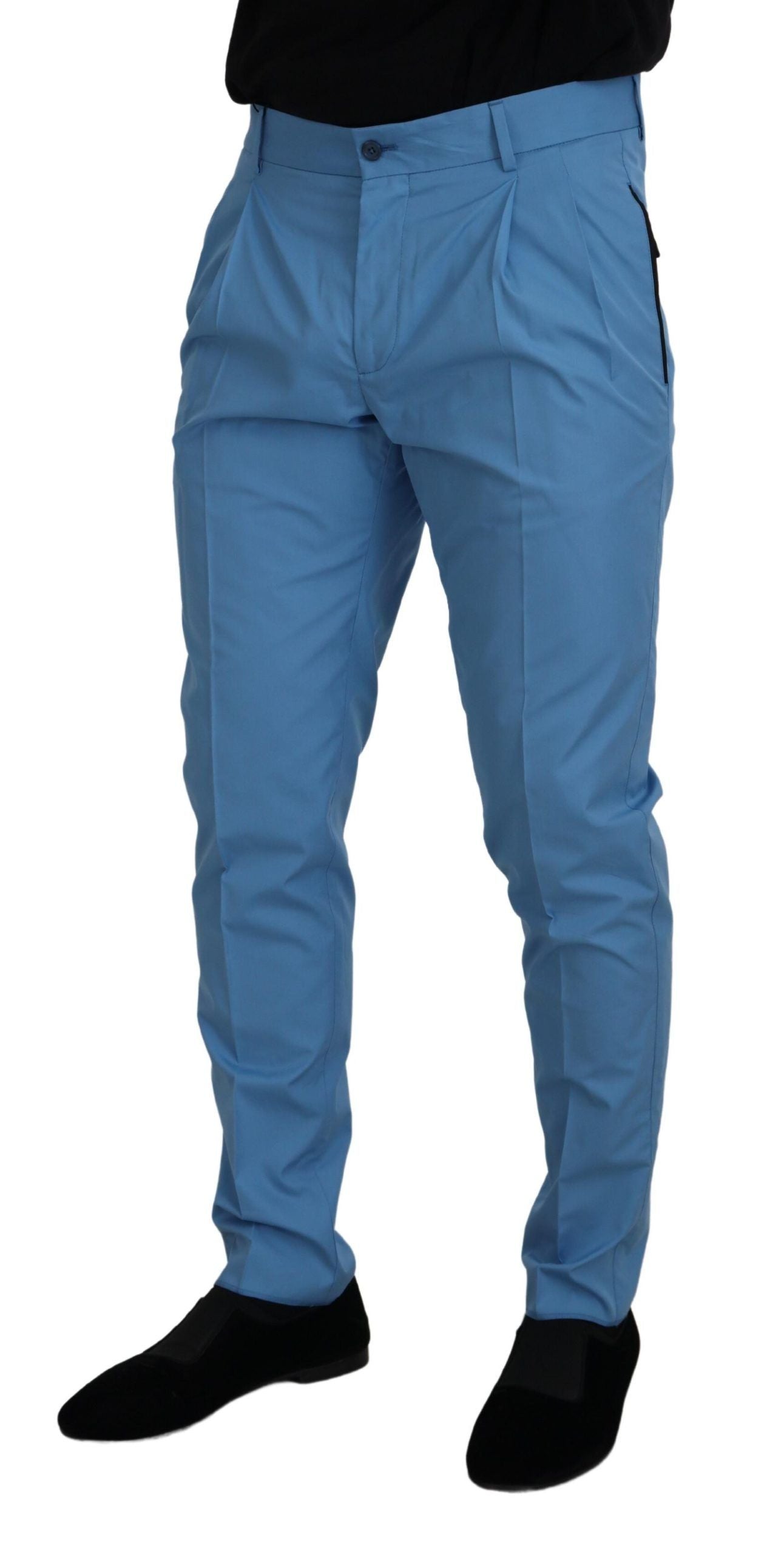 Dolce & Gabbana Blue Cotton Silk Trousers Chinos Pants | Regal Royce