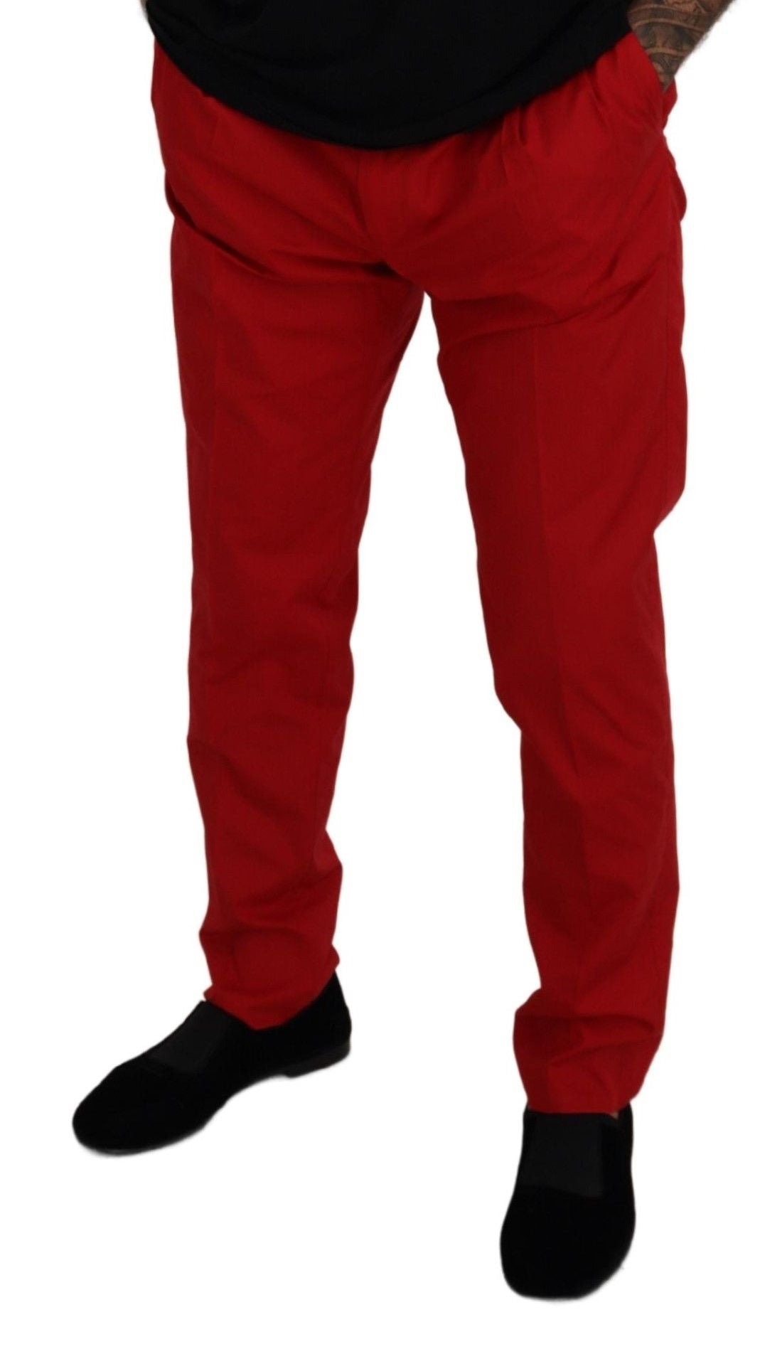 Dolce & Gabbana Red Cotton Slim Fit Trousers Chinos Pants | Regal Royce