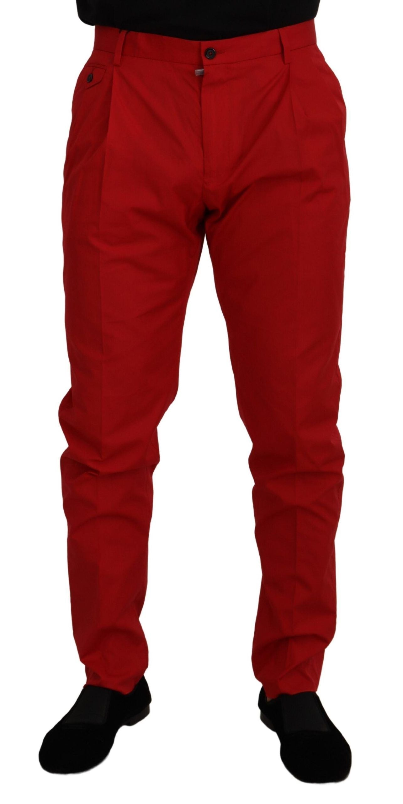 Dolce & Gabbana Red Cotton Slim Fit Trousers Chinos Pants | Regal Royce