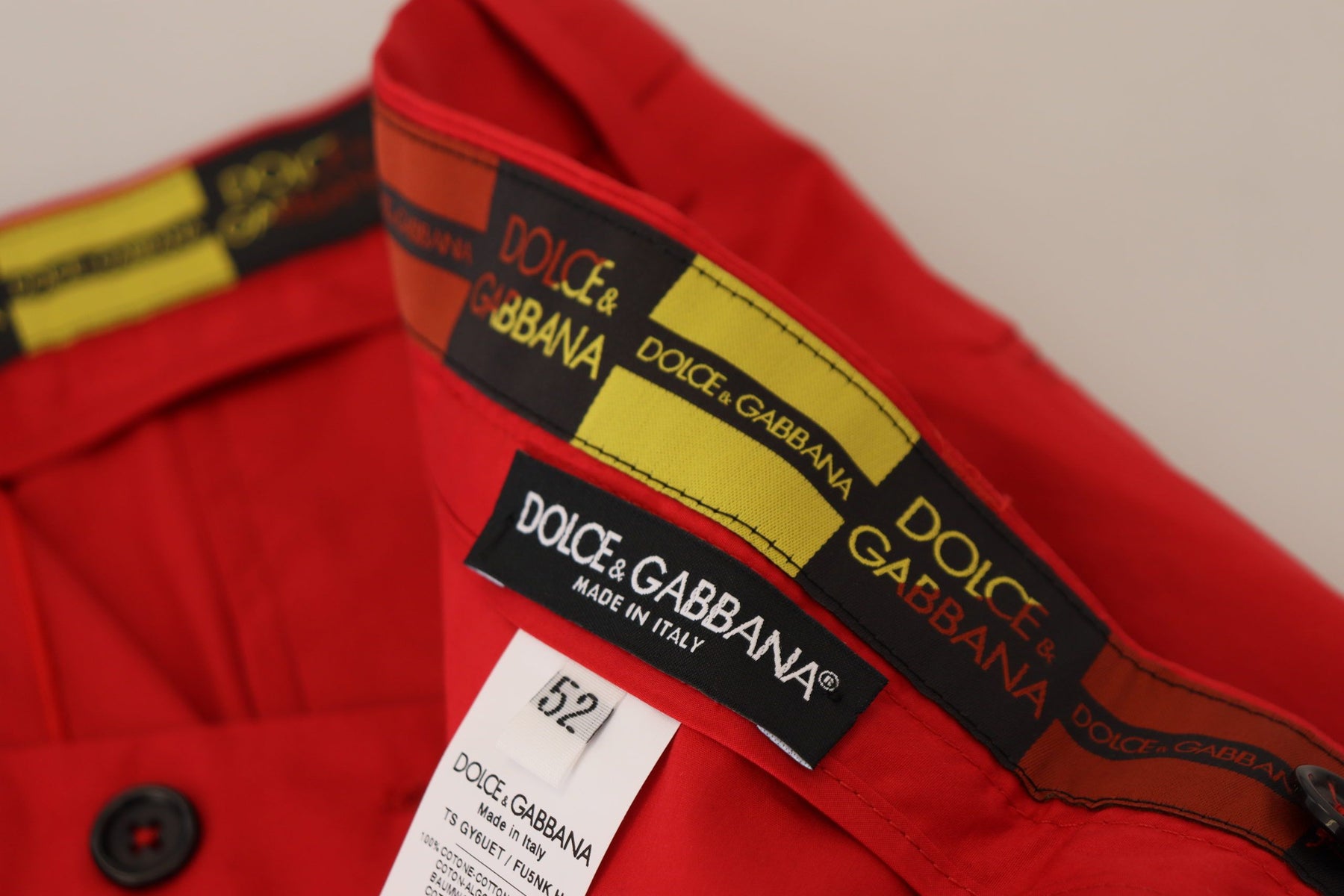 Dolce & Gabbana Red Cotton Slim Fit Trousers Chinos Pants | Regal Royce