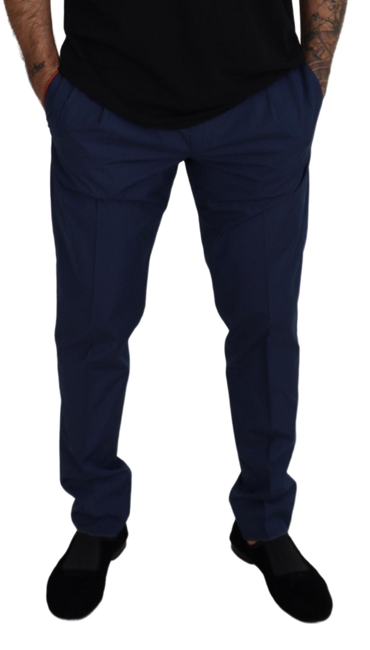 Dolce & Gabbana Blue Cotton Silk Trousers Chinos Pants | Regal Royce