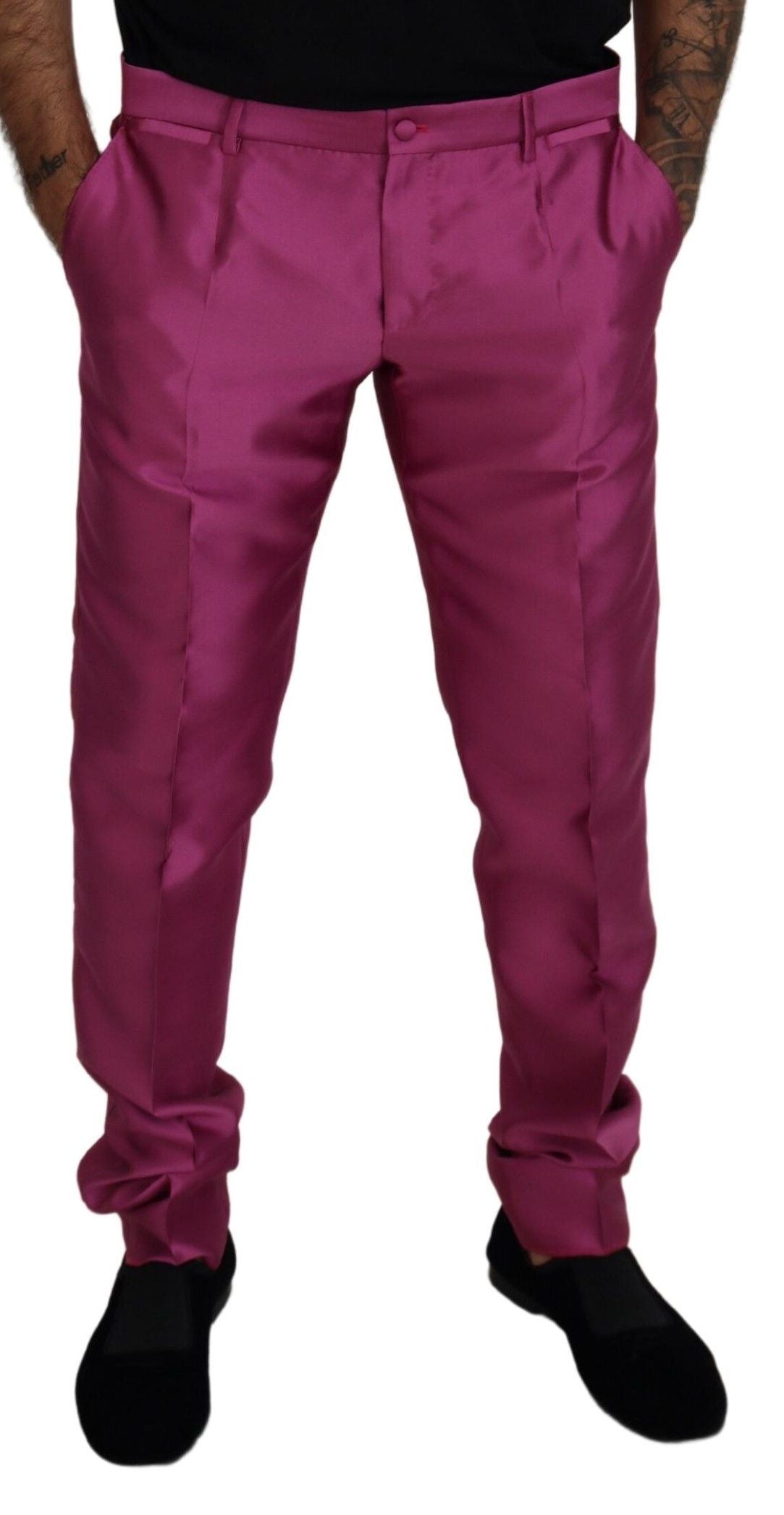 Dolce & Gabbana Pink Silk Slim Trousers Dress Formal Pants | Regal Royce