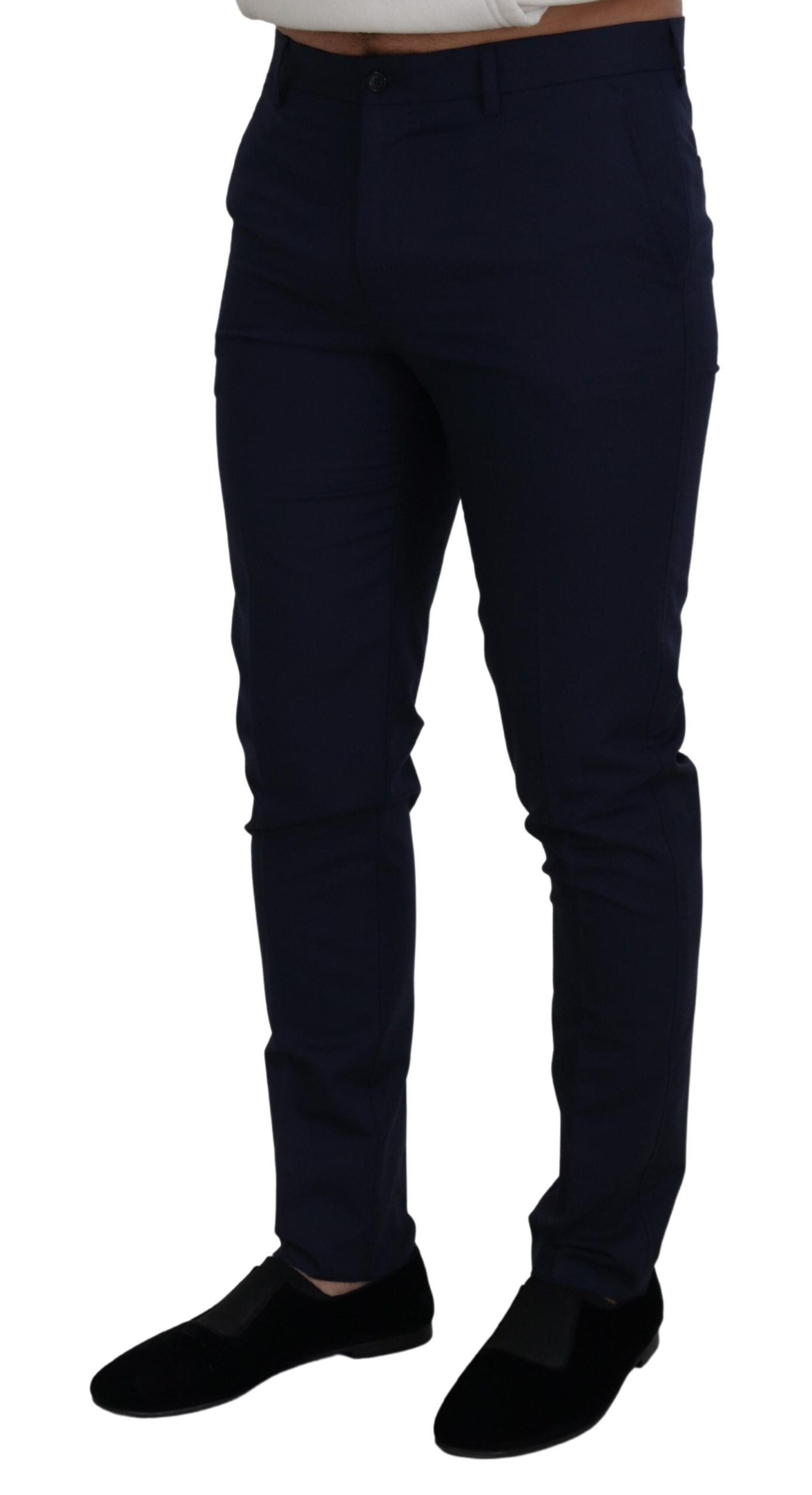 Dolce & Gabbana Blue Linen Cotton Slim Trousers Chinos Pants | Regal Royce