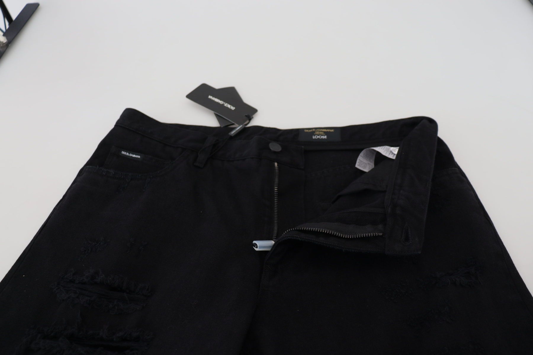 Dolce & Gabbana Black Loose Regular Torn Cotton Jeans | Regal Royce