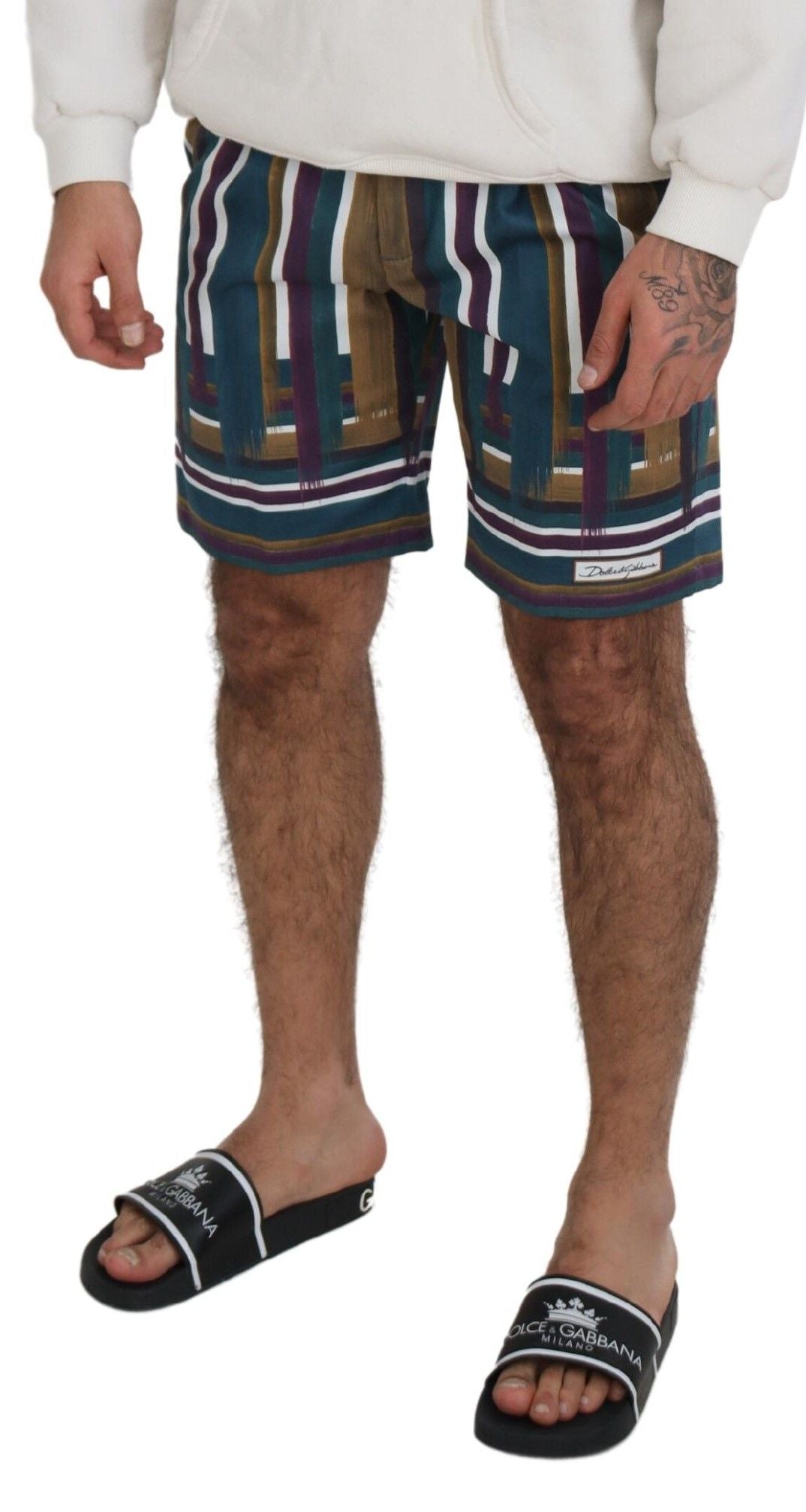 Dolce & Gabbana Multicolor Striped Stretch Cotton Shorts | Regal Royce