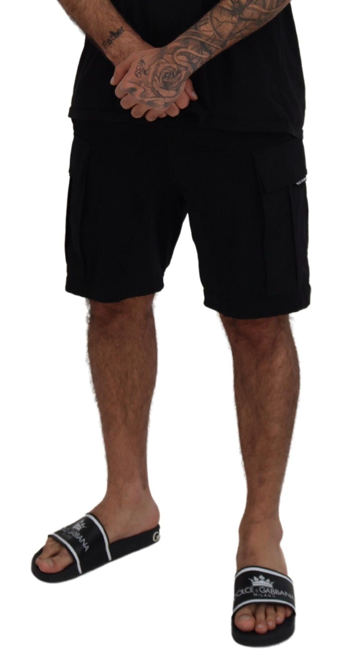 Dolce & Gabbana Black Cotton Bermuda Cargo Shorts | Regal Royce