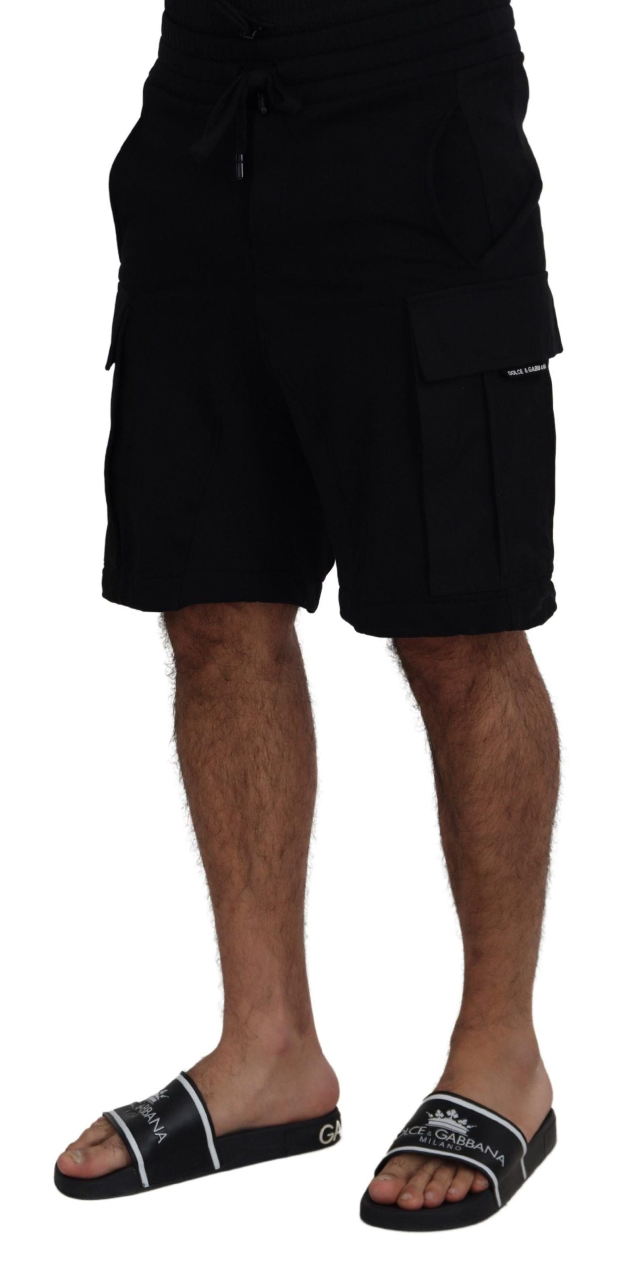 Dolce & Gabbana Black Cotton Bermuda Cargo Shorts | Regal Royce