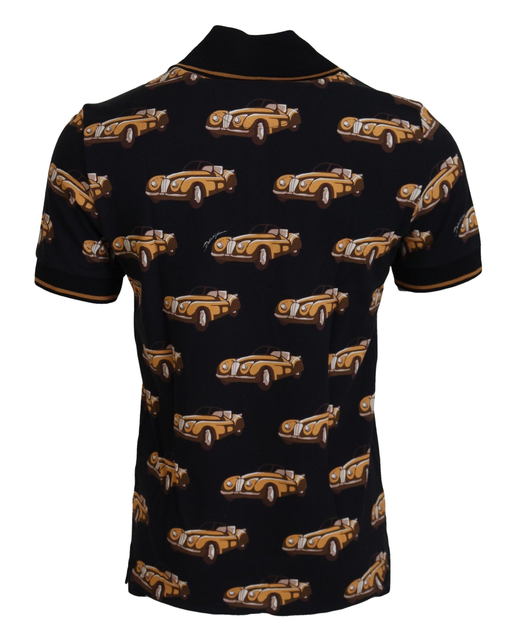 Dolce & Gabbana Black Car Print Short Sleeve Polo T-shirt | Regal Royce