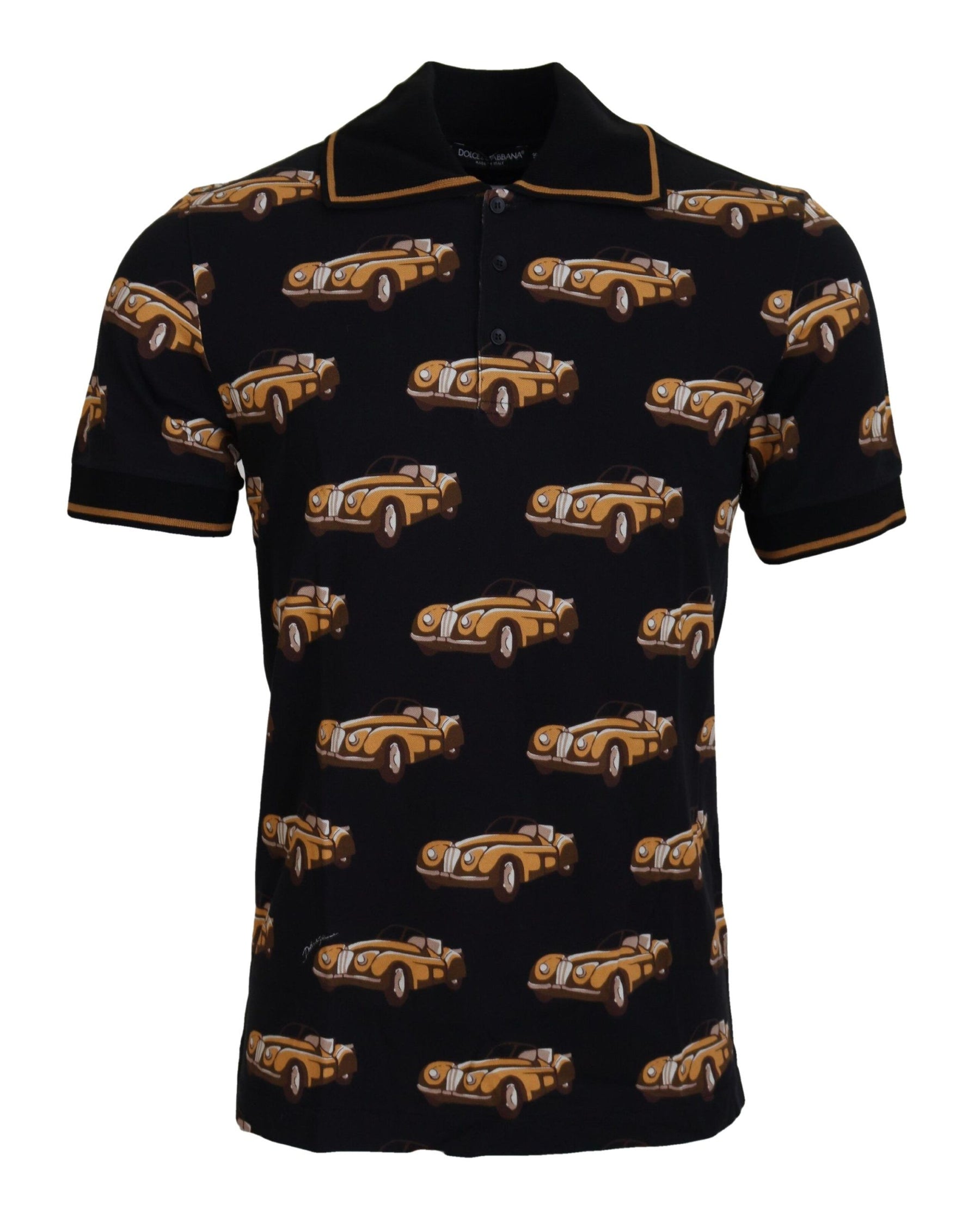 Dolce & Gabbana Black Car Print Short Sleeve Polo T-shirt | Regal Royce