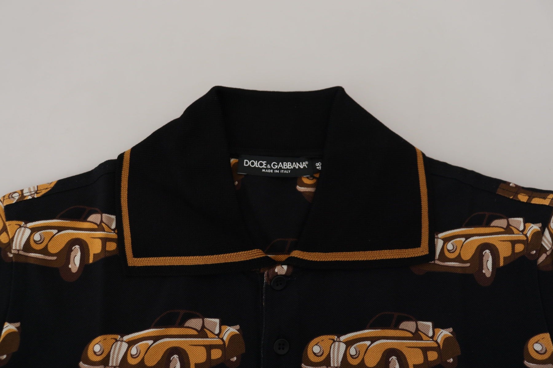Dolce & Gabbana Black Car Print Short Sleeve Polo T-shirt | Regal Royce