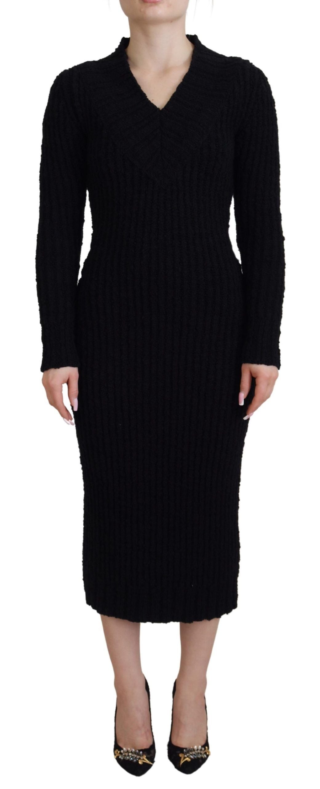 Dolce & Gabbana Black Wool Knitted Sheath Sweater Dress | Regal Royce