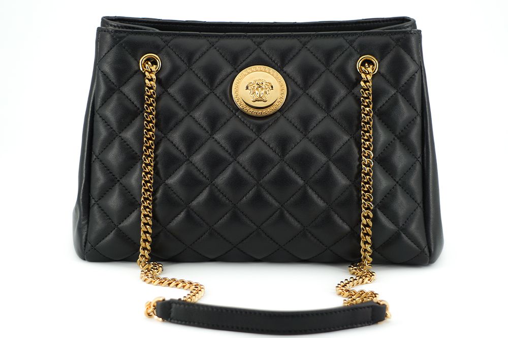 Versace Black Quilted Nappa Leather Medusa Tote Handbag | Regal Royce