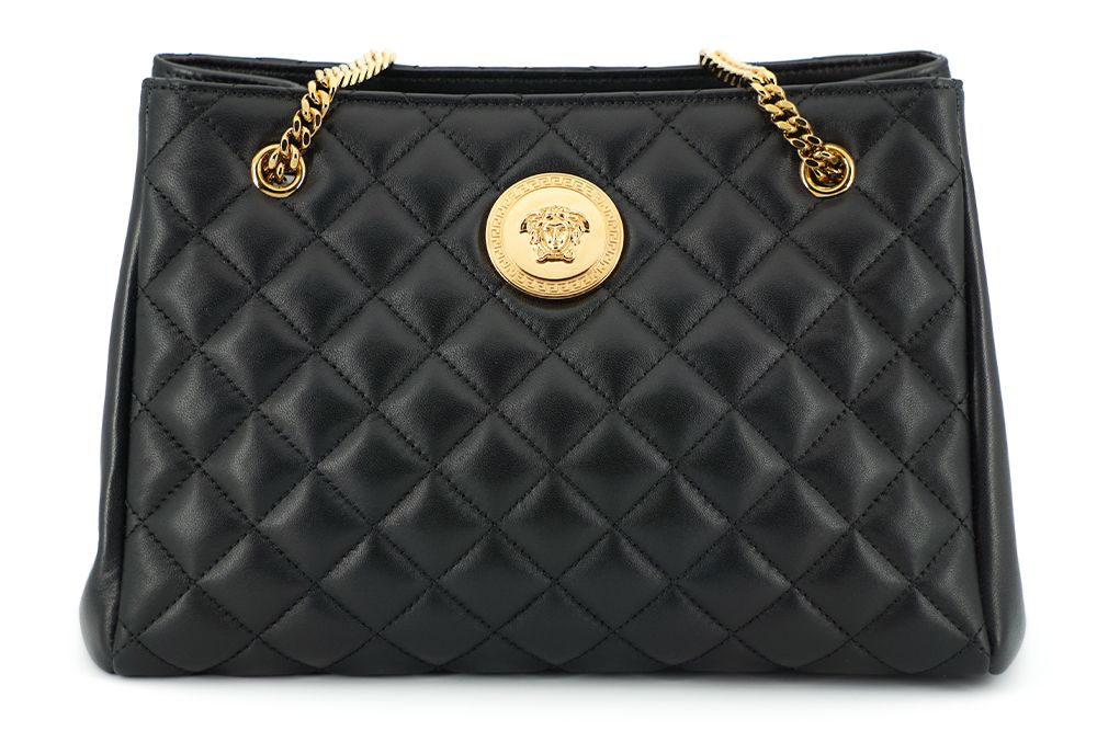 Versace Black Quilted Nappa Leather Medusa Tote Handbag | Regal Royce