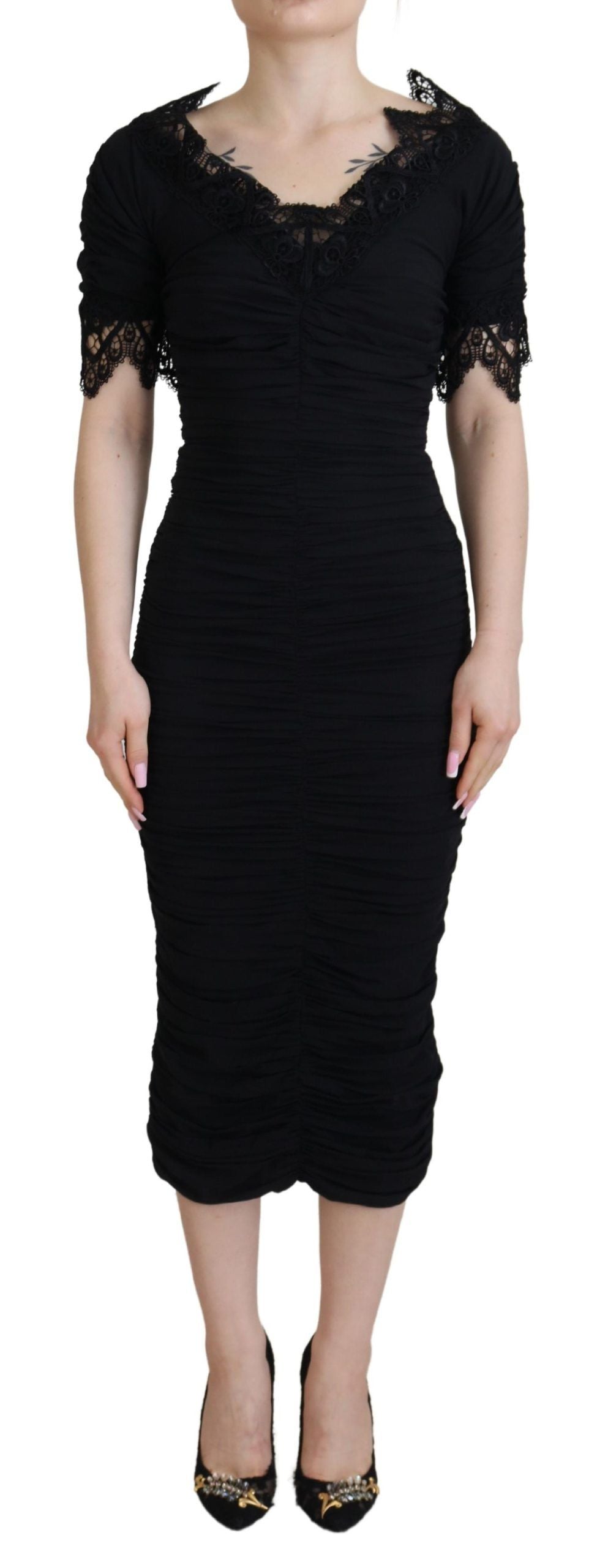Dolce & Gabbana Black Sheath Midi Bodycon Lace Silk Dress | Regal Royce