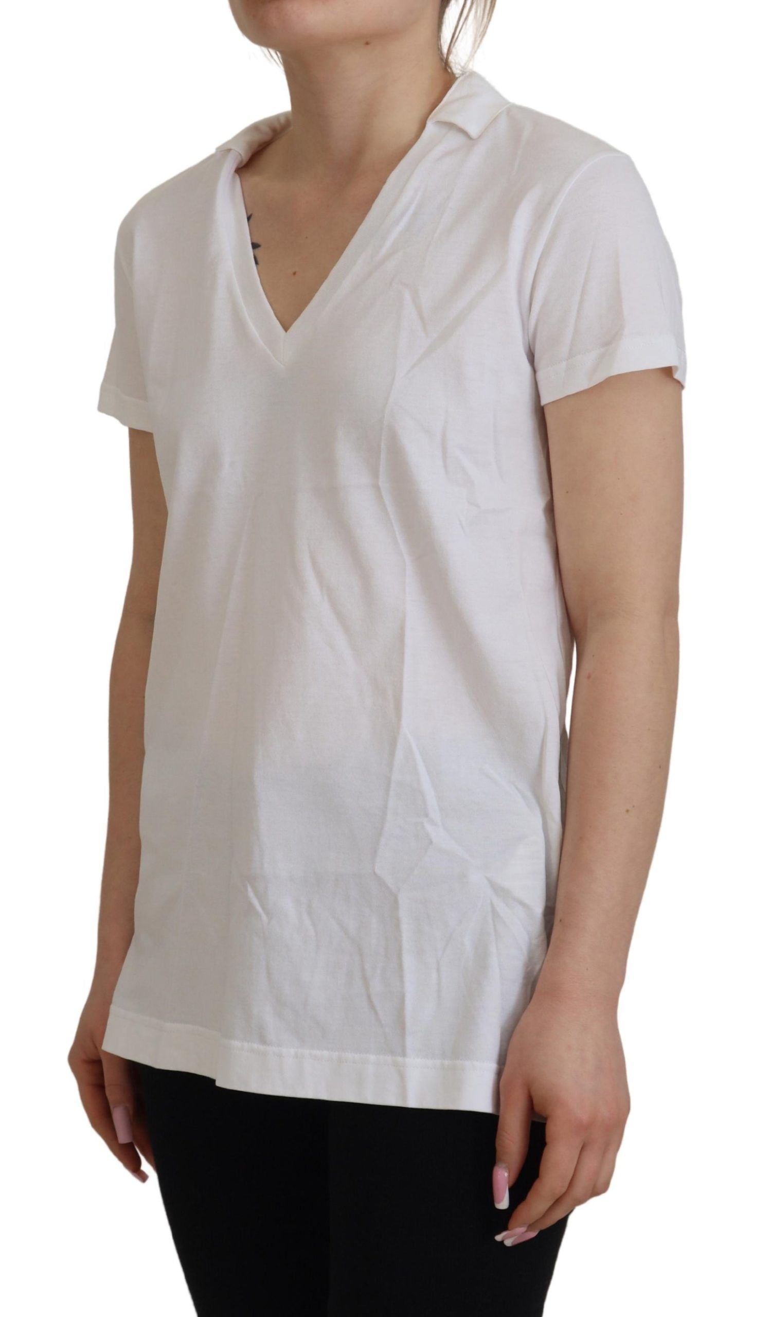 Dolce & Gabbana White Short Sleeve V-neck Cotton Top Blouse T-shirt | Regal Royce