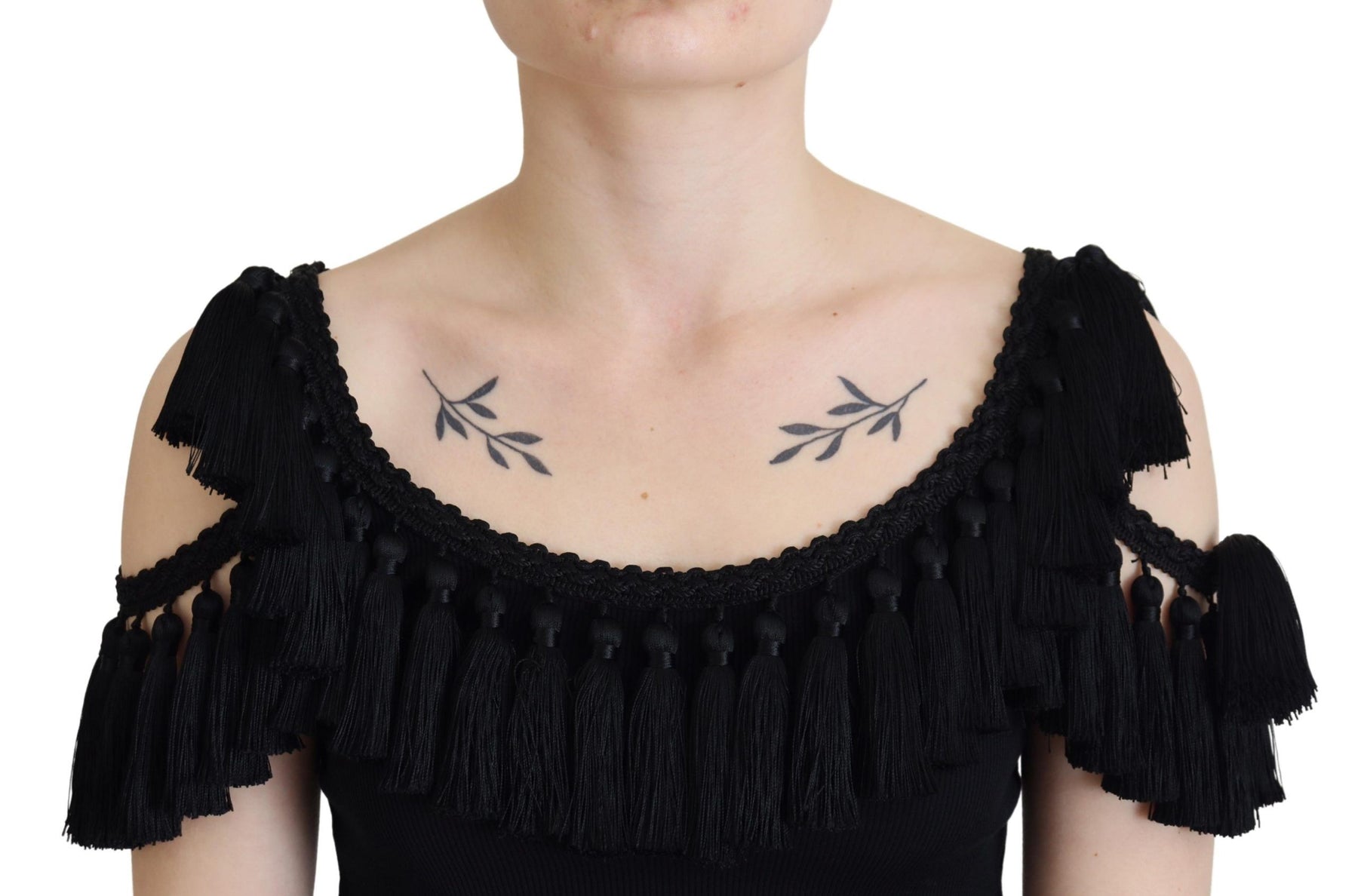 Dolce & Gabbana Black Tank Top Blouse Tassle Cotton Blouse | Regal Royce
