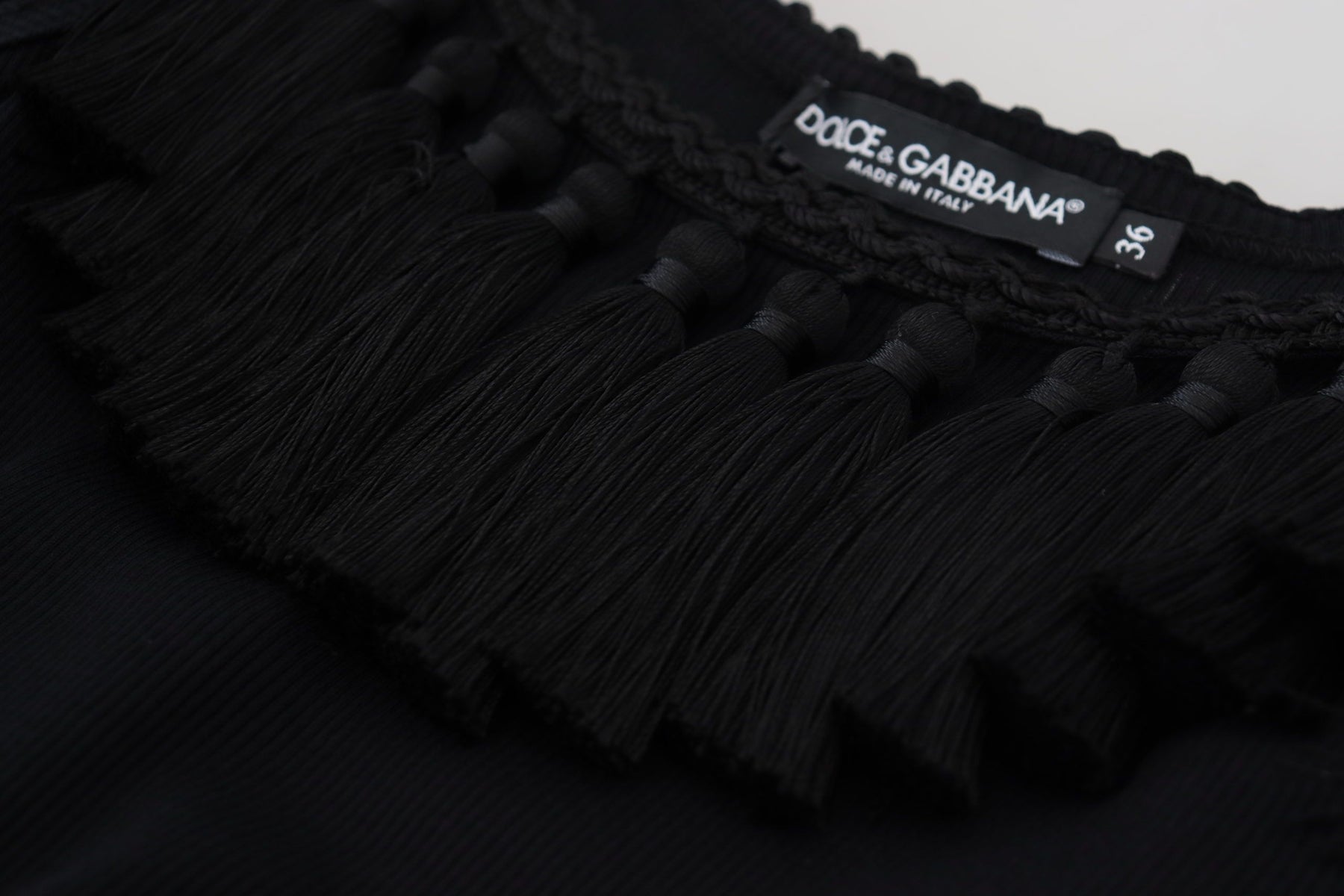 Dolce & Gabbana Black Tank Top Blouse Tassle Cotton Blouse | Regal Royce