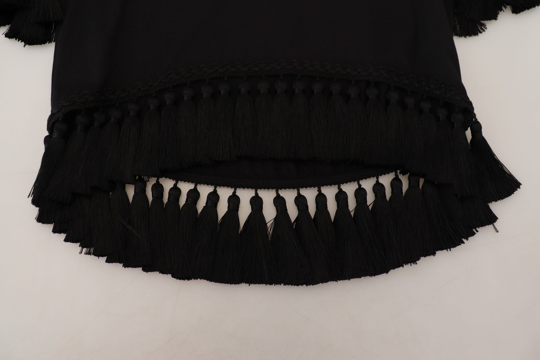 Dolce & Gabbana Black T-shirt Blouse Tassle Cotton Blouse | Regal Royce