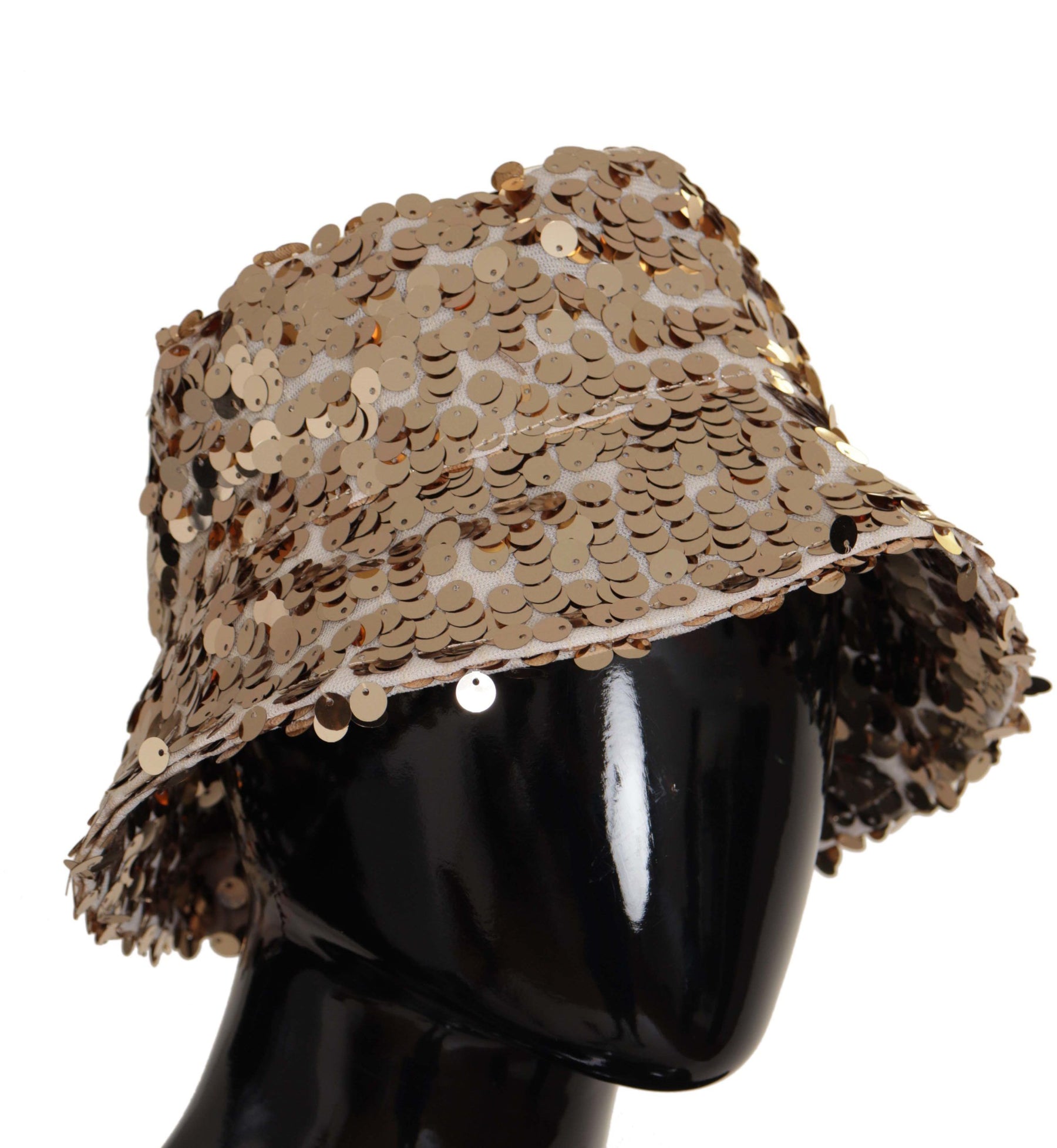 Dolce & Gabbana Gold Silk Sequin Embellished Designer Brim Bucket Hat | Regal Royce