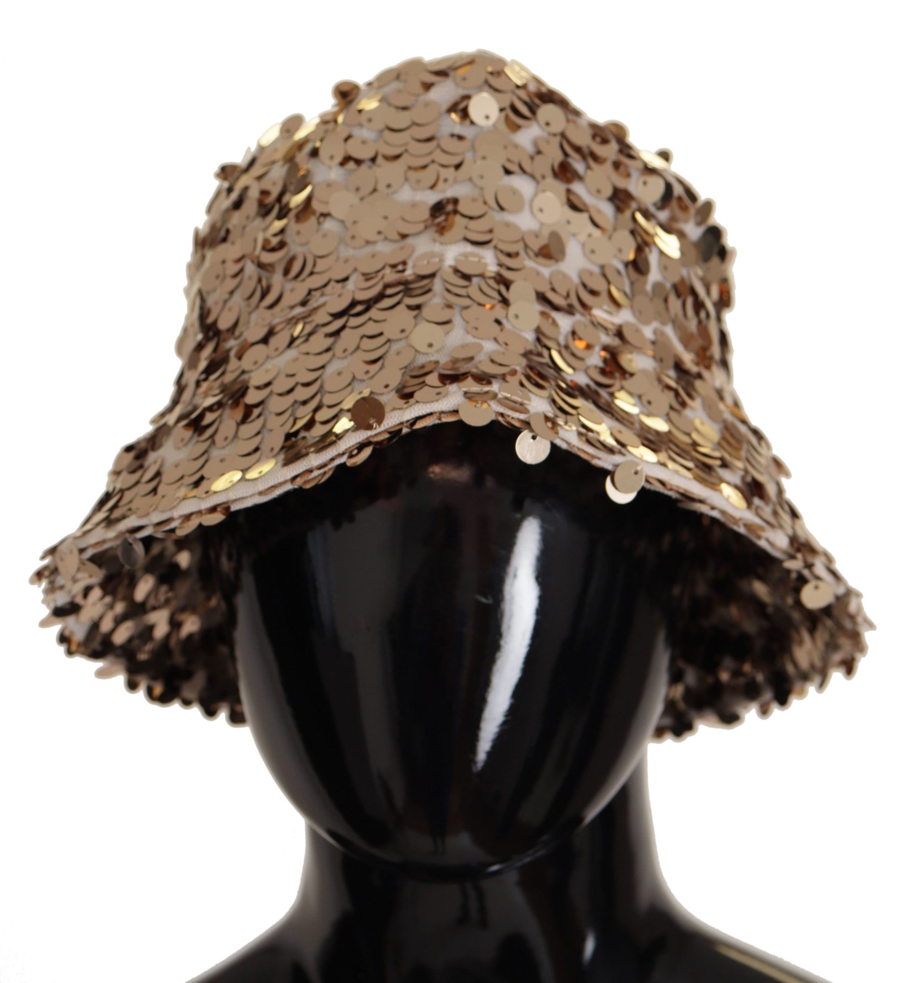 Dolce & Gabbana Gold Silk Sequin Embellished Designer Brim Bucket Hat | Regal Royce