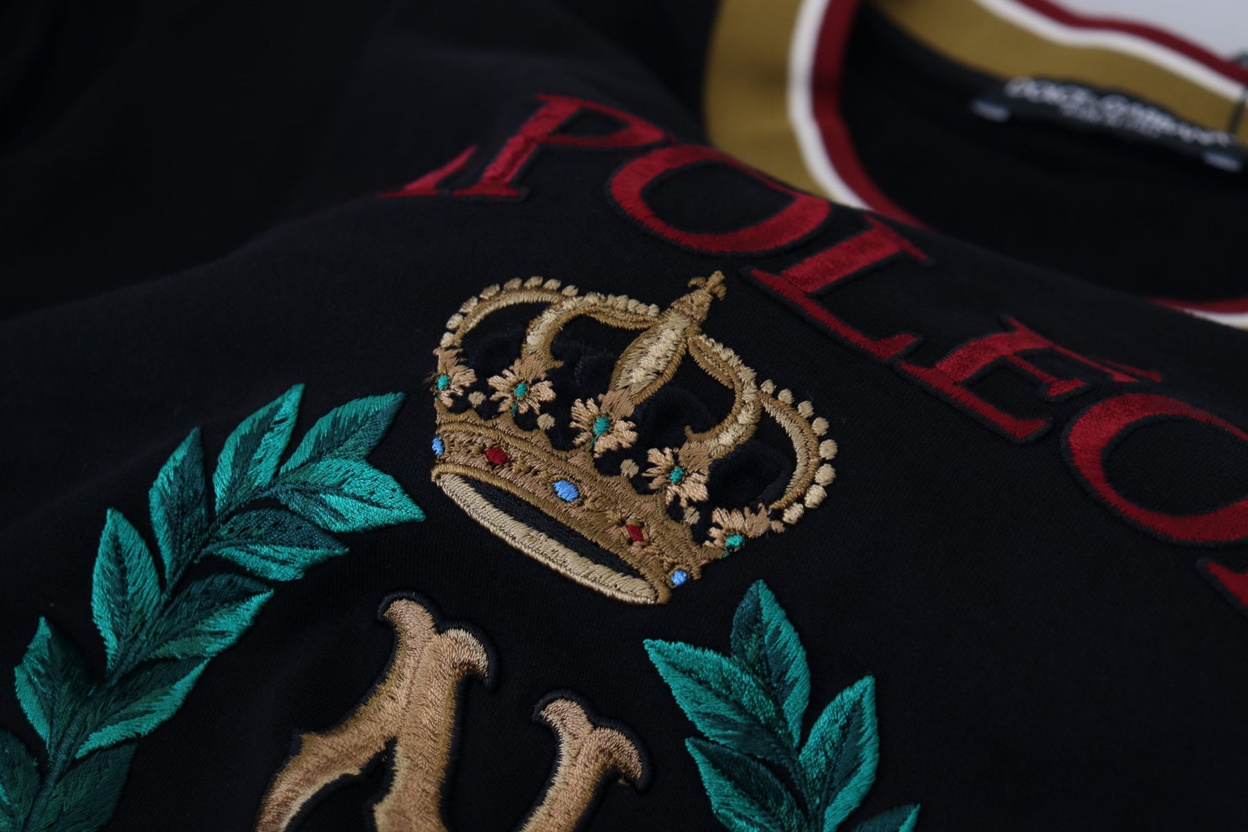 Dolce & Gabbana Black Cotton Embroidered Crewneck T-shirt | Regal Royce