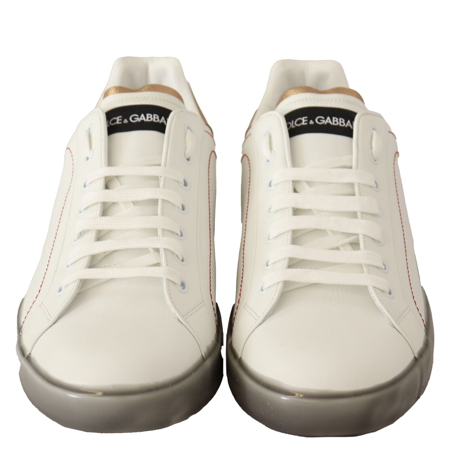 Dolce & Gabbana White Gold Leather Low Top Sneakers Casual Shoes | Regal Royce