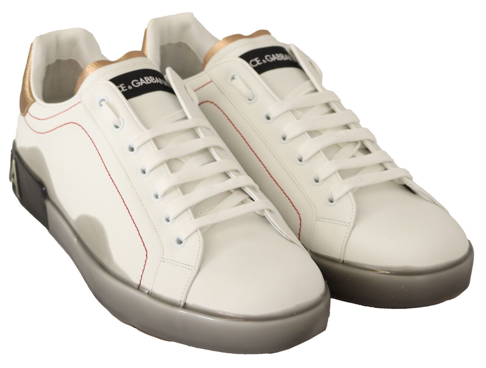 Dolce & Gabbana White Gold Leather Low Top Sneakers Casual Shoes | Regal Royce