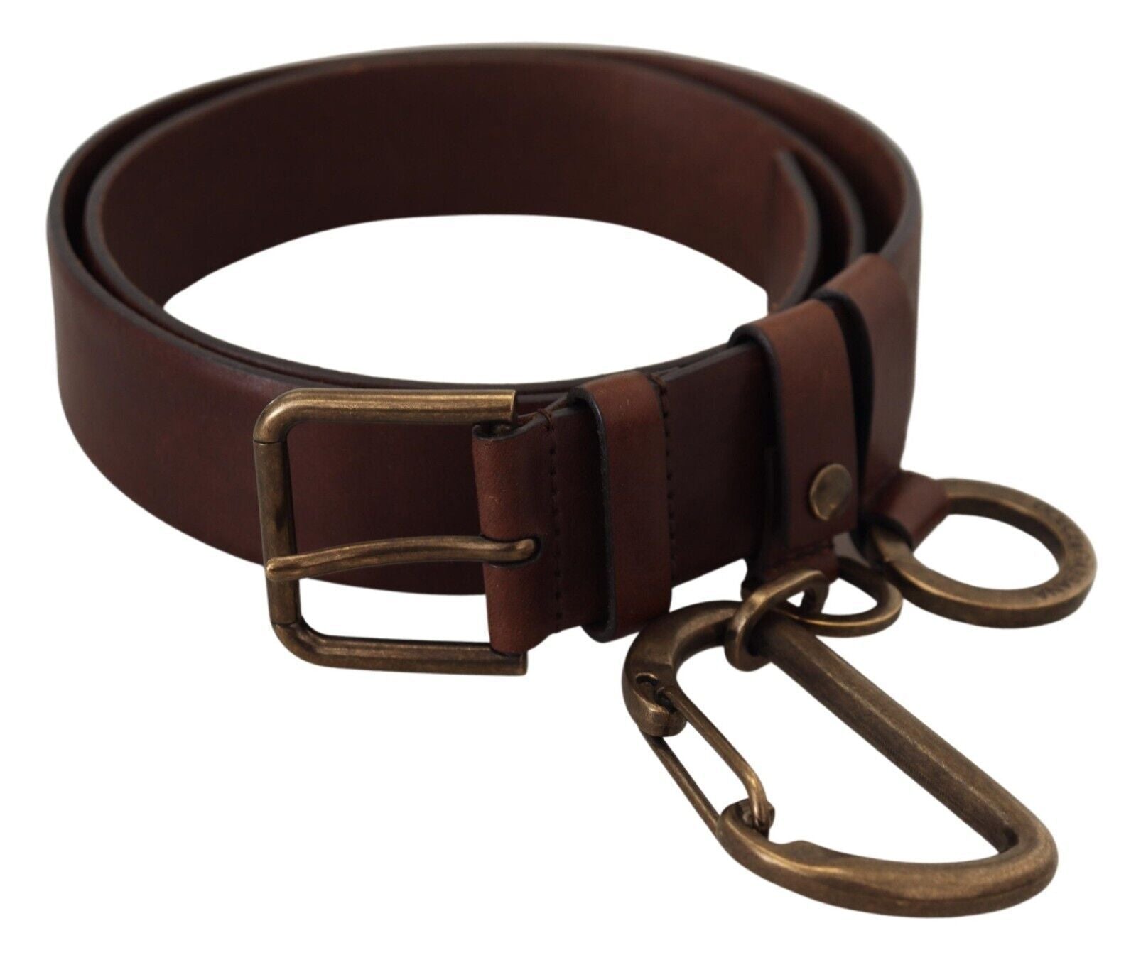 Dolce & Gabbana Brown Leather Gold Metal Buckle Carabiner Belt | Regal Royce