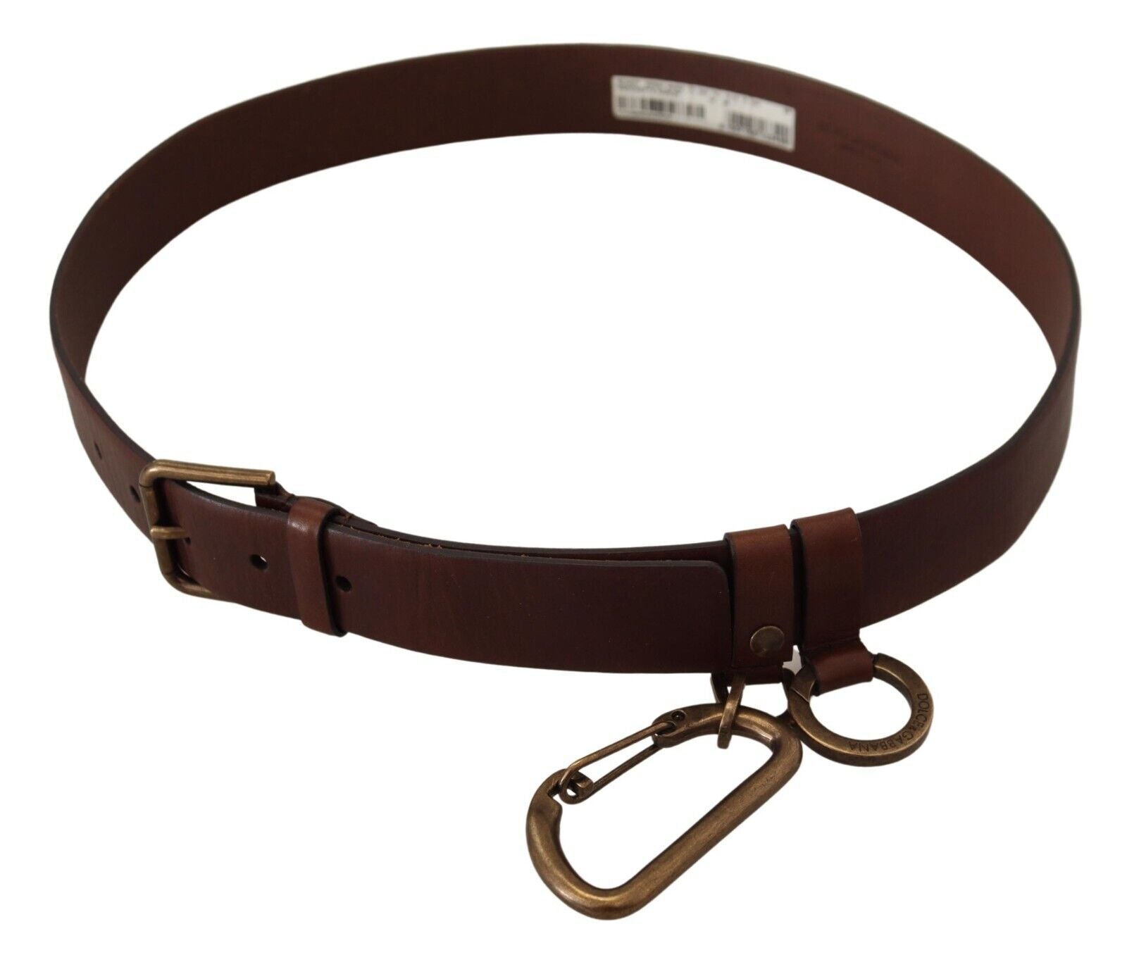 Dolce & Gabbana Brown Leather Gold Metal Buckle Carabiner Belt | Regal Royce