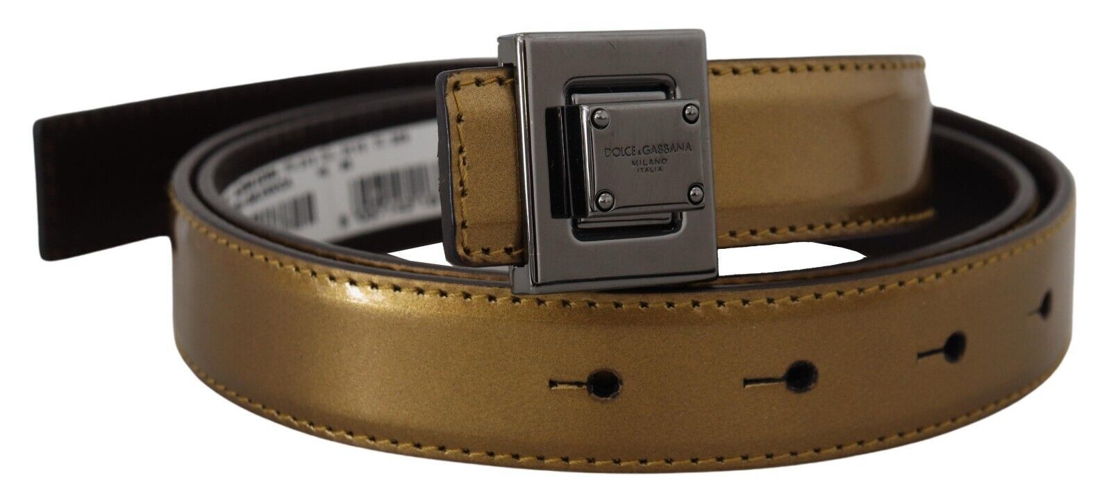 Dolce & Gabbana Gold Leather Silver Square Metal Buckle Belt | Regal Royce