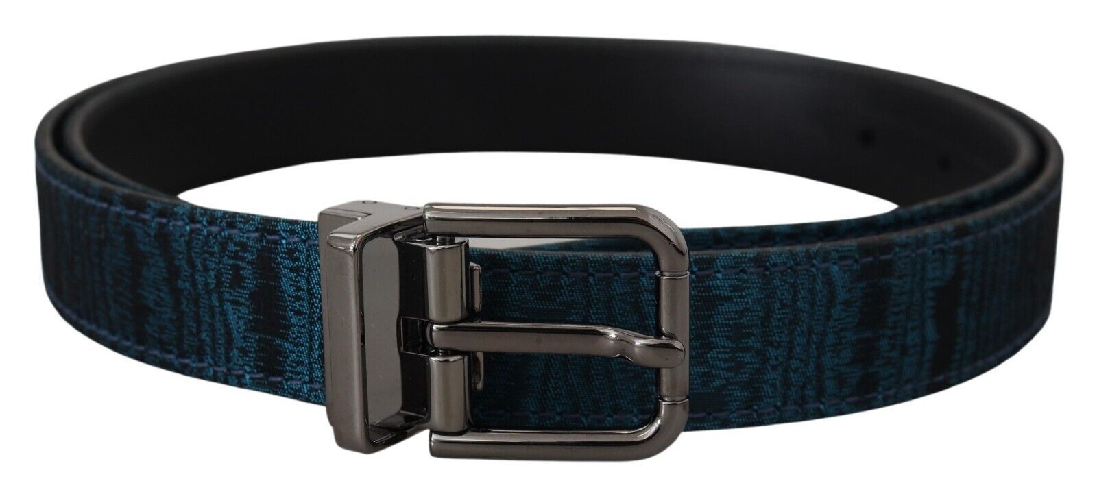 Dolce & Gabbana Blue Jacquard Moire Silver Metal Belt Men | Regal Royce