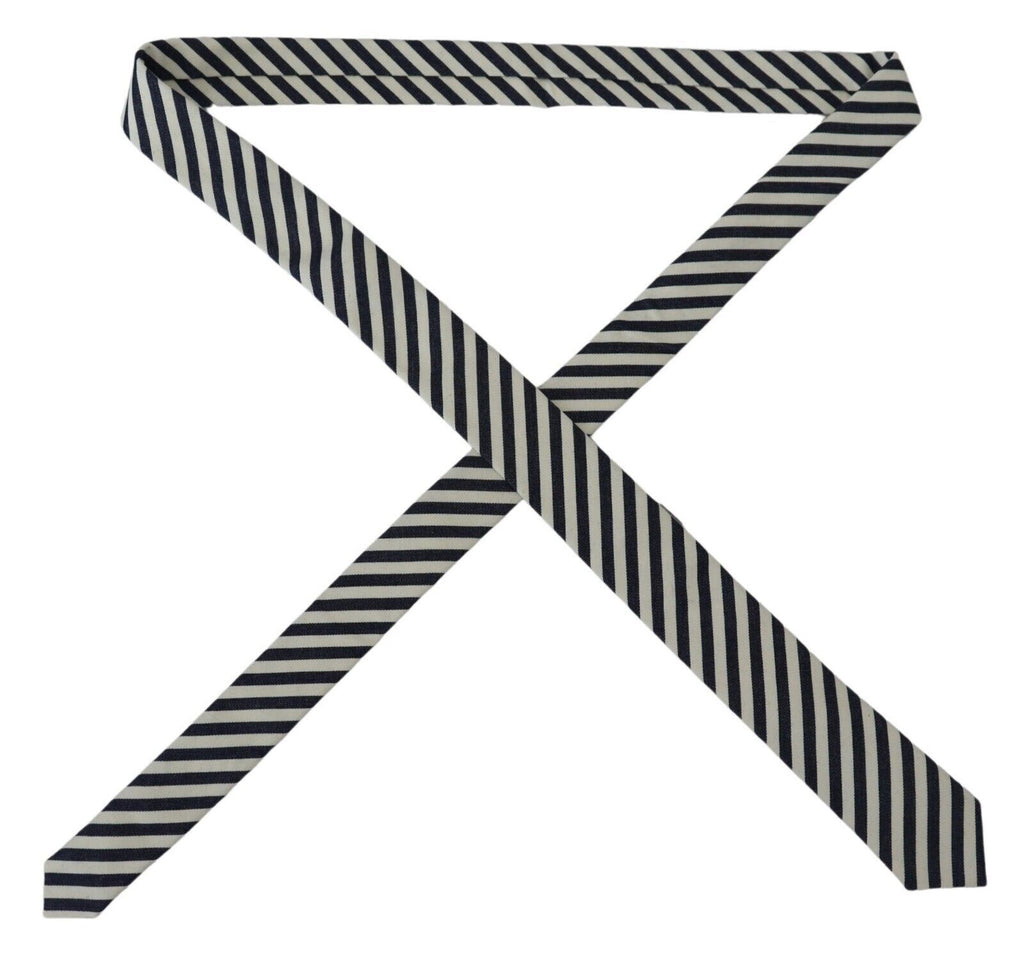 Denny Rose White Blue Striped Classic Adjustable Men Silk Tie