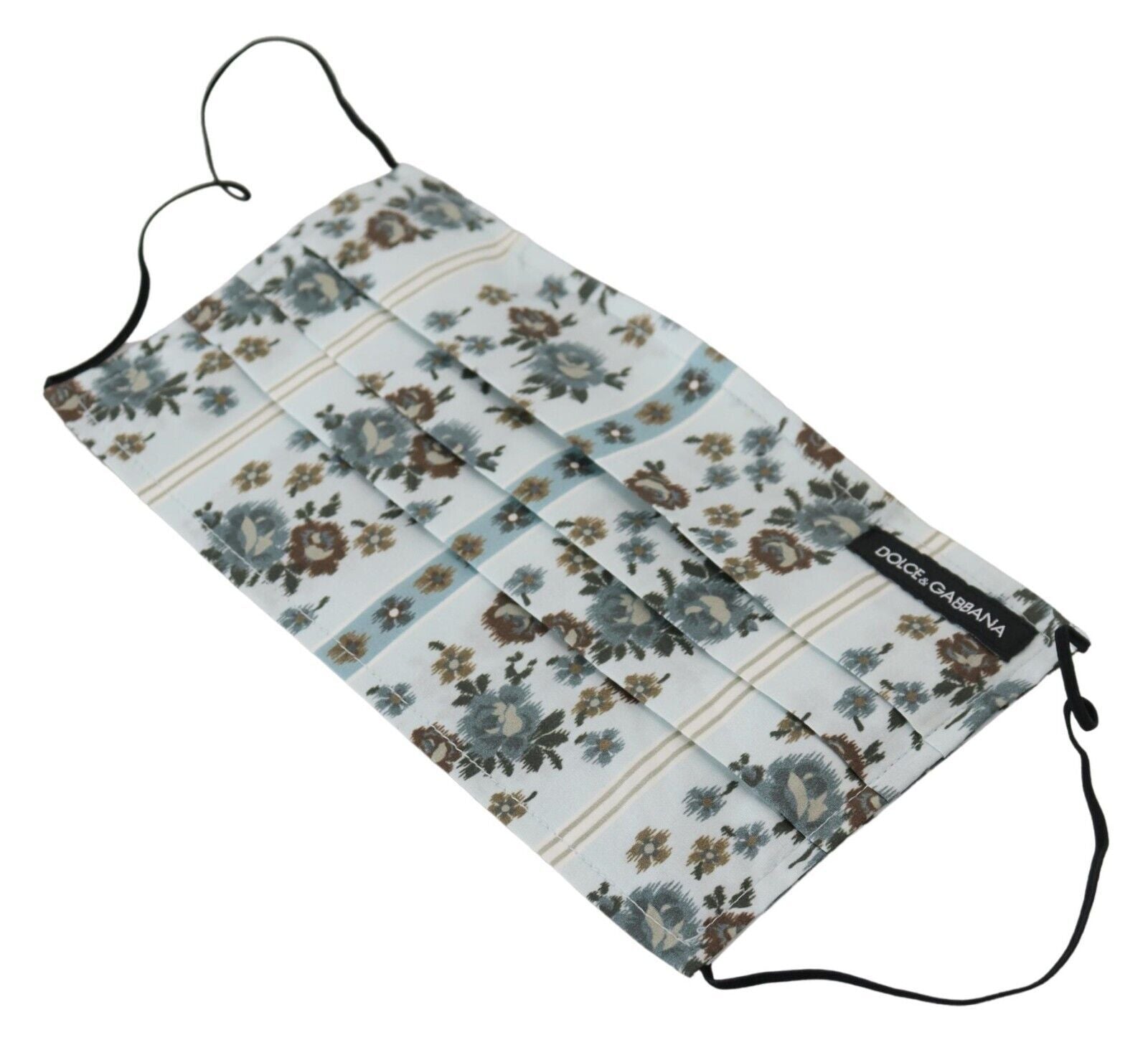 Dolce & Gabbana White Floral Cotton Pleated Elastic Ear Strap Face Mask | Regal Royce